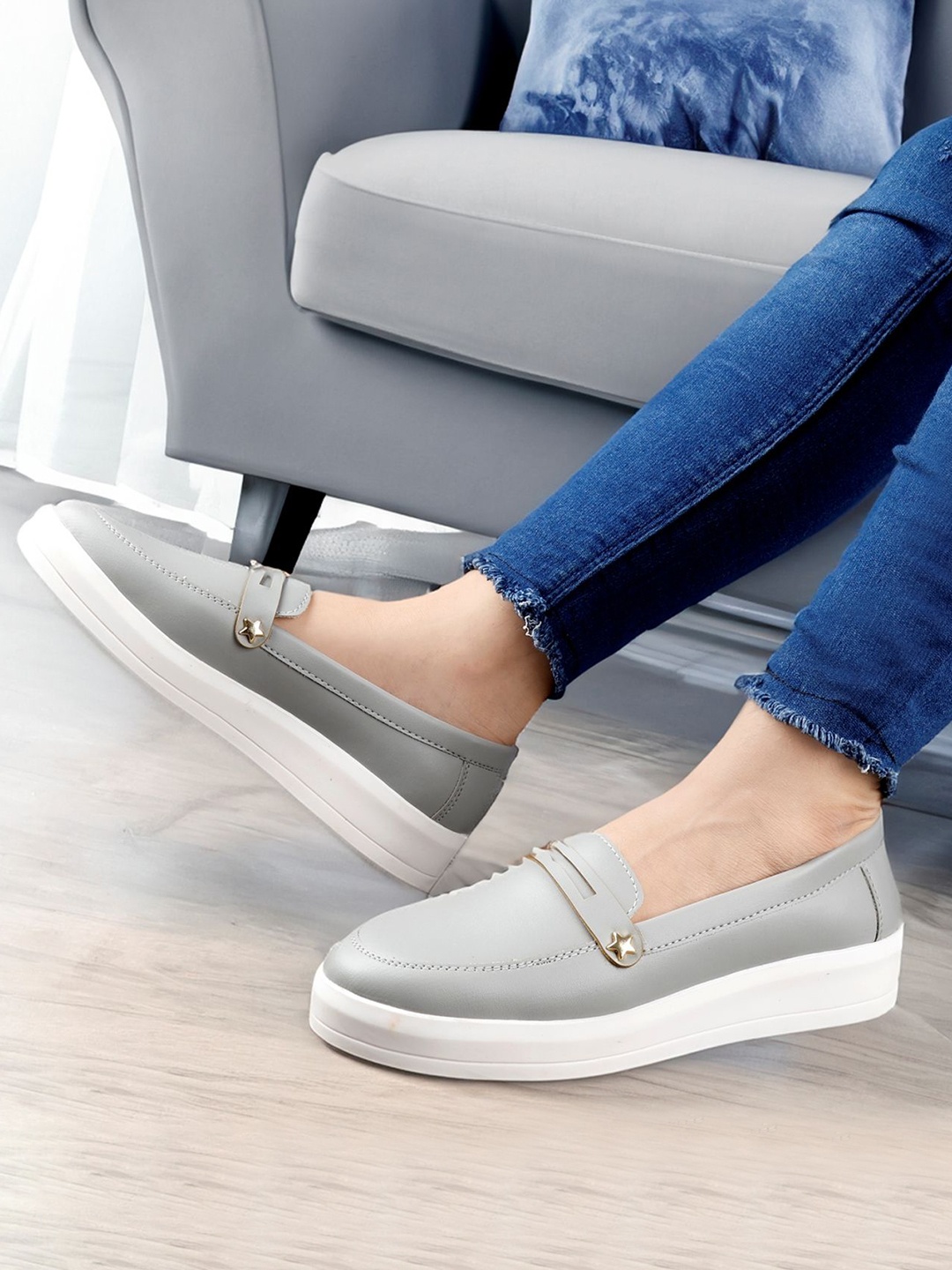 

Bxxy Women Colourblocked Latest Casual Loafer Slip-On Shoes, Grey