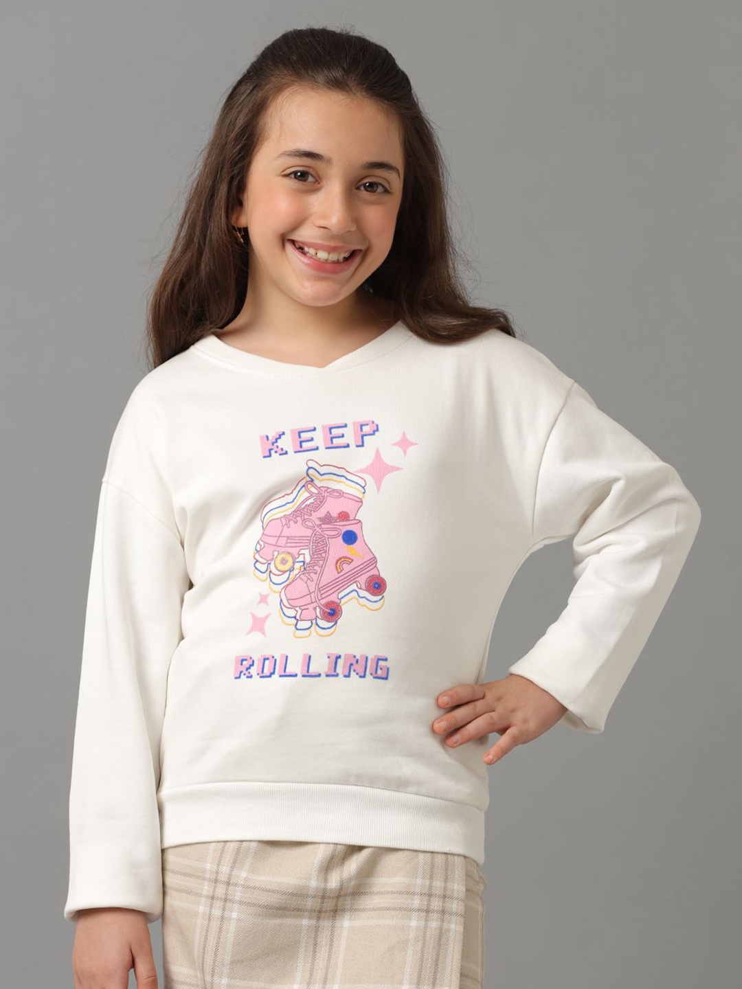 

UNDER FOURTEEN ONLY Girls Printed Sweatshirt, Off white