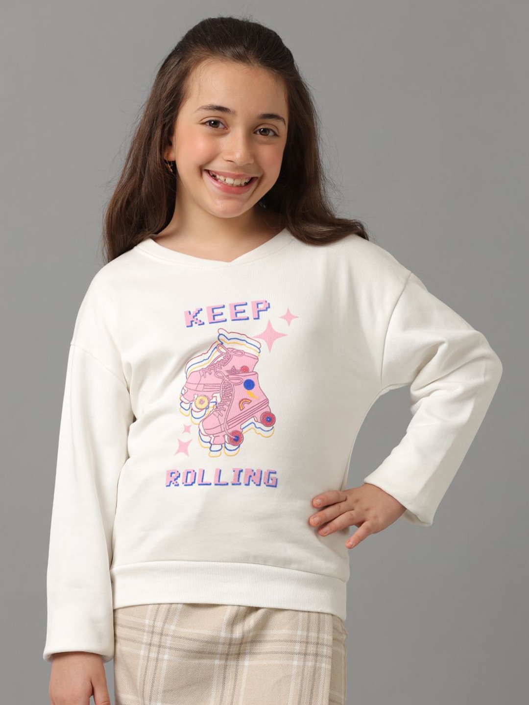

UNDER FOURTEEN ONLY Girls Printed Sweatshirt, Off white