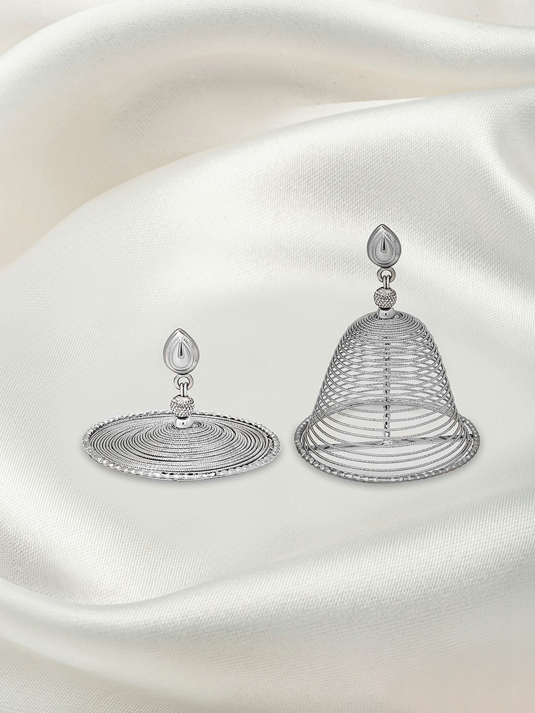 

SILBERRY 925 Sterling Silver Rhodium-Plated Dome Shaped Dancing Jhumkas