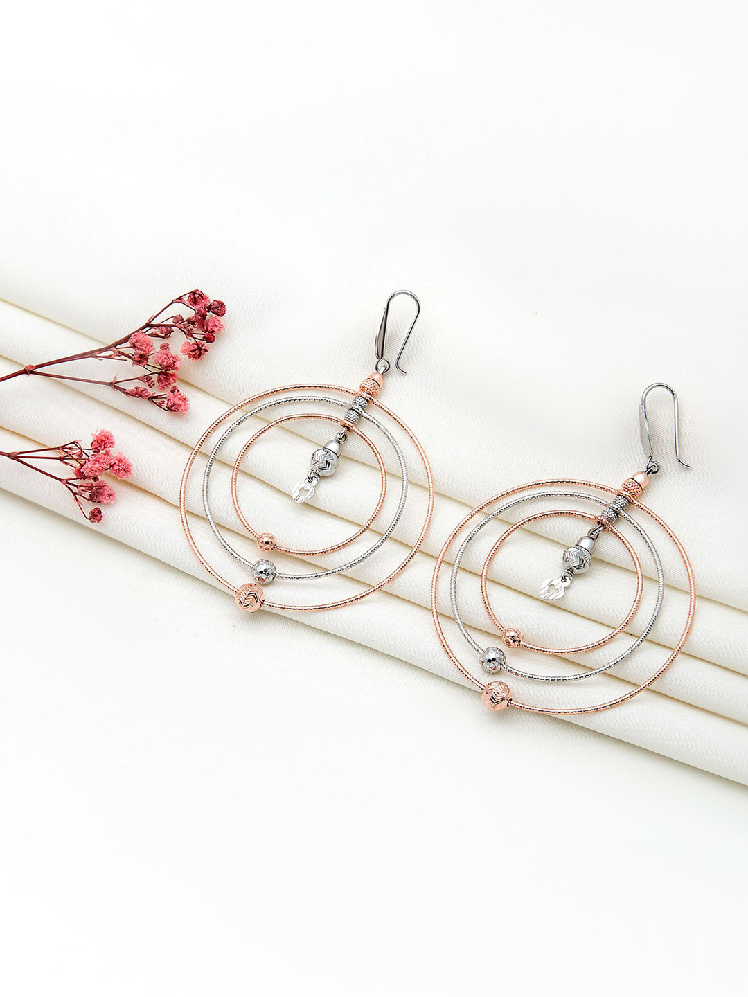 

SILBERRY 925 Sterling Silver Rose Gold-Plated Circular Drop Earrings