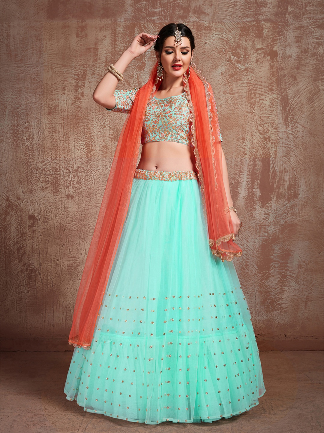 

Fusionic Embroidered Sequinned Semi-Stitched Lehenga & Unstitched Blouse With Dupatta, Blue