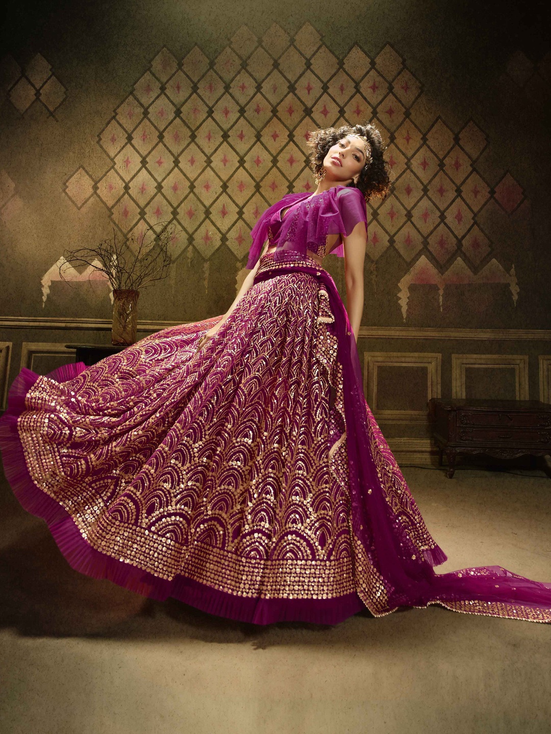 

Fusionic Embroidered Sequinned Semi-Stitched Lehenga & Unstitched Blouse With Dupatta, Burgundy