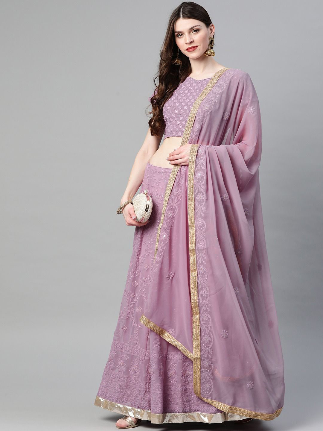 

Fusionic Embroidered Sequinned Semi-Stitched Lehenga & Unstitched Blouse With Dupatta, Lavender