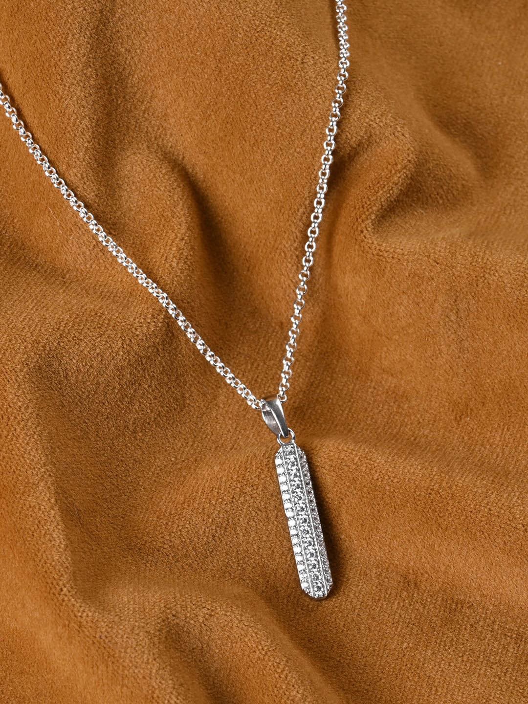 

Clara Men 925 Sterling Silver Rhodium-Plated Cubic Zirconia Walter Pendant with Chain