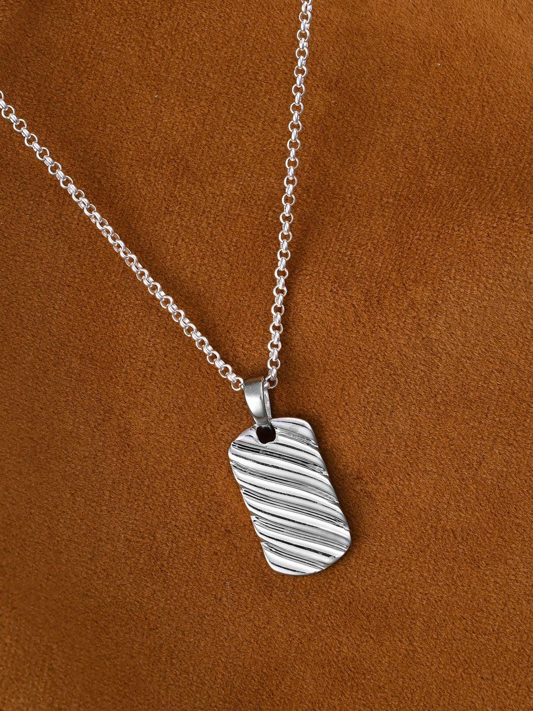 

Clara Men 925 Sterling Silver Rhodium-Plated Geometric Wave Pendant with Chain