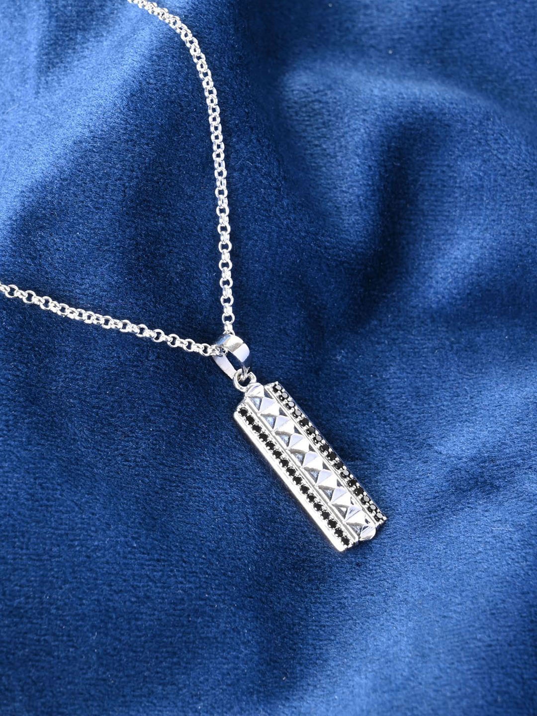 

Clara Men Rhodium-Plated 925 Sterling Silver Cubic Zirconia-Studded Pendant & Chain