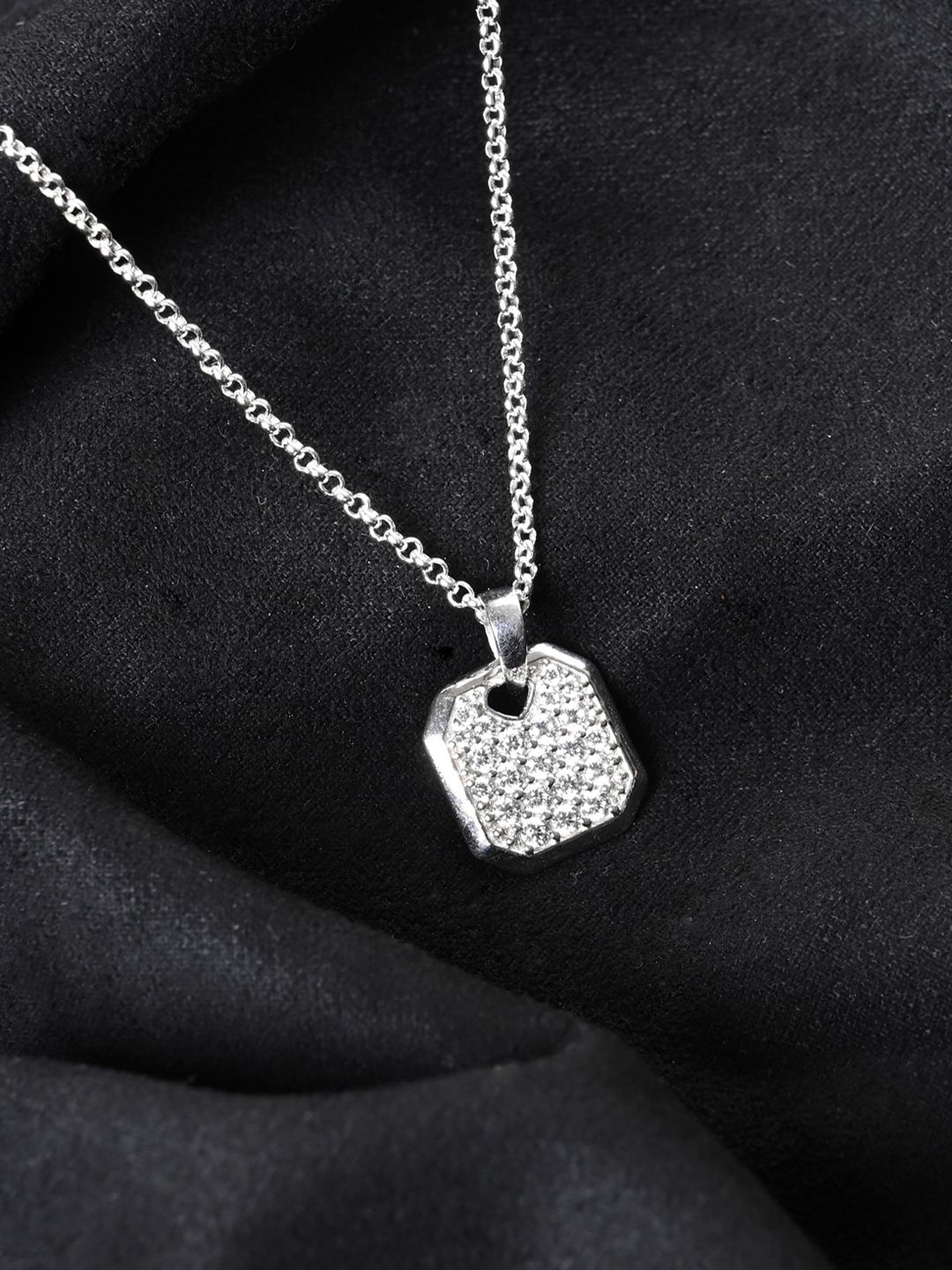 

Clara Men 925 Sterling Silver Rhodium-Plated Cubic Zirconia Hexa Pendant with Chain