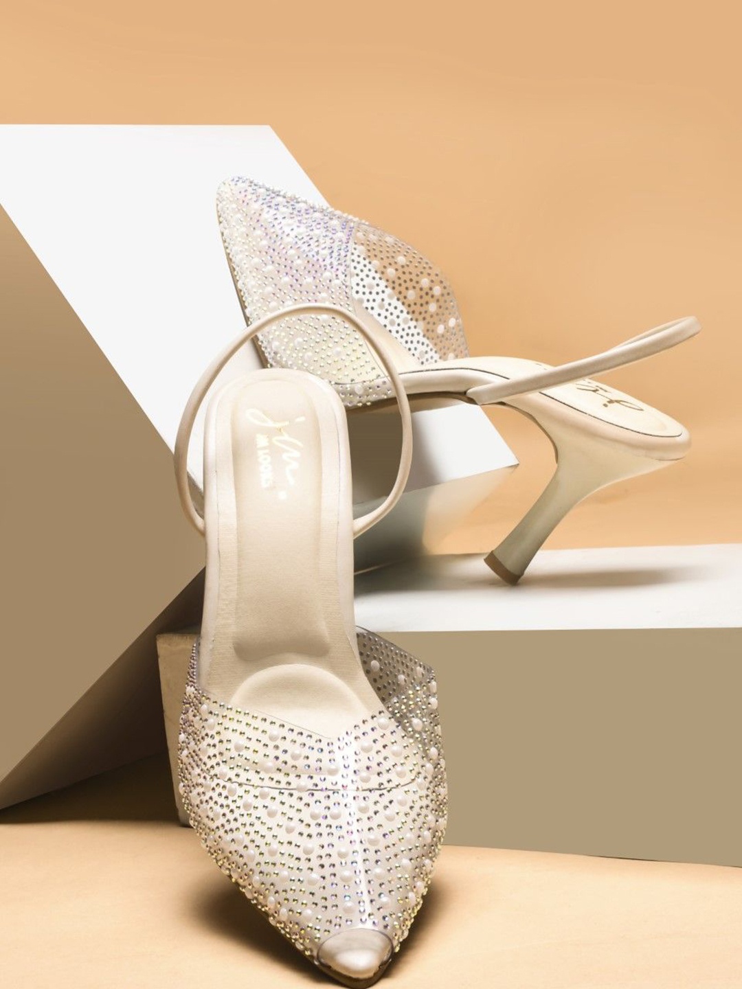 

JM Looks Embellished Stiletto Peep Toes, Cream