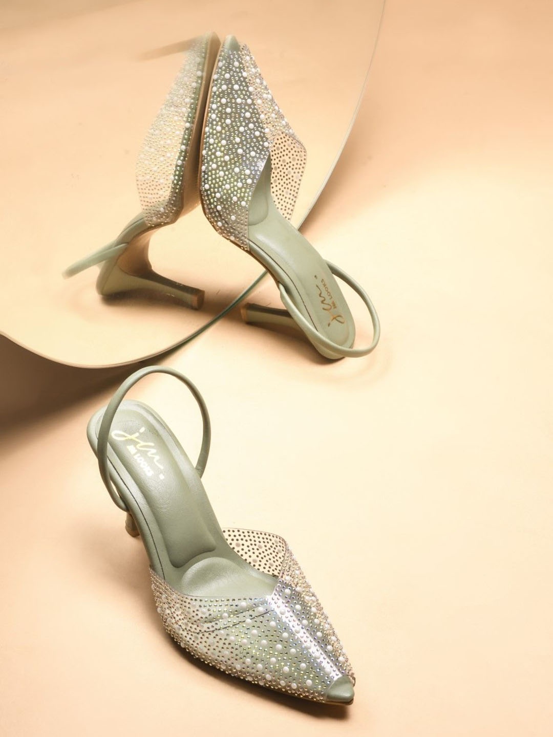 

JM Looks Embellished Slim Heeled Sandals, Green