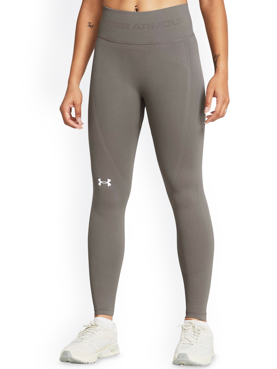 

UNDER ARMOUR Brand Logo Ankle-Length Seamless Tights, Grey