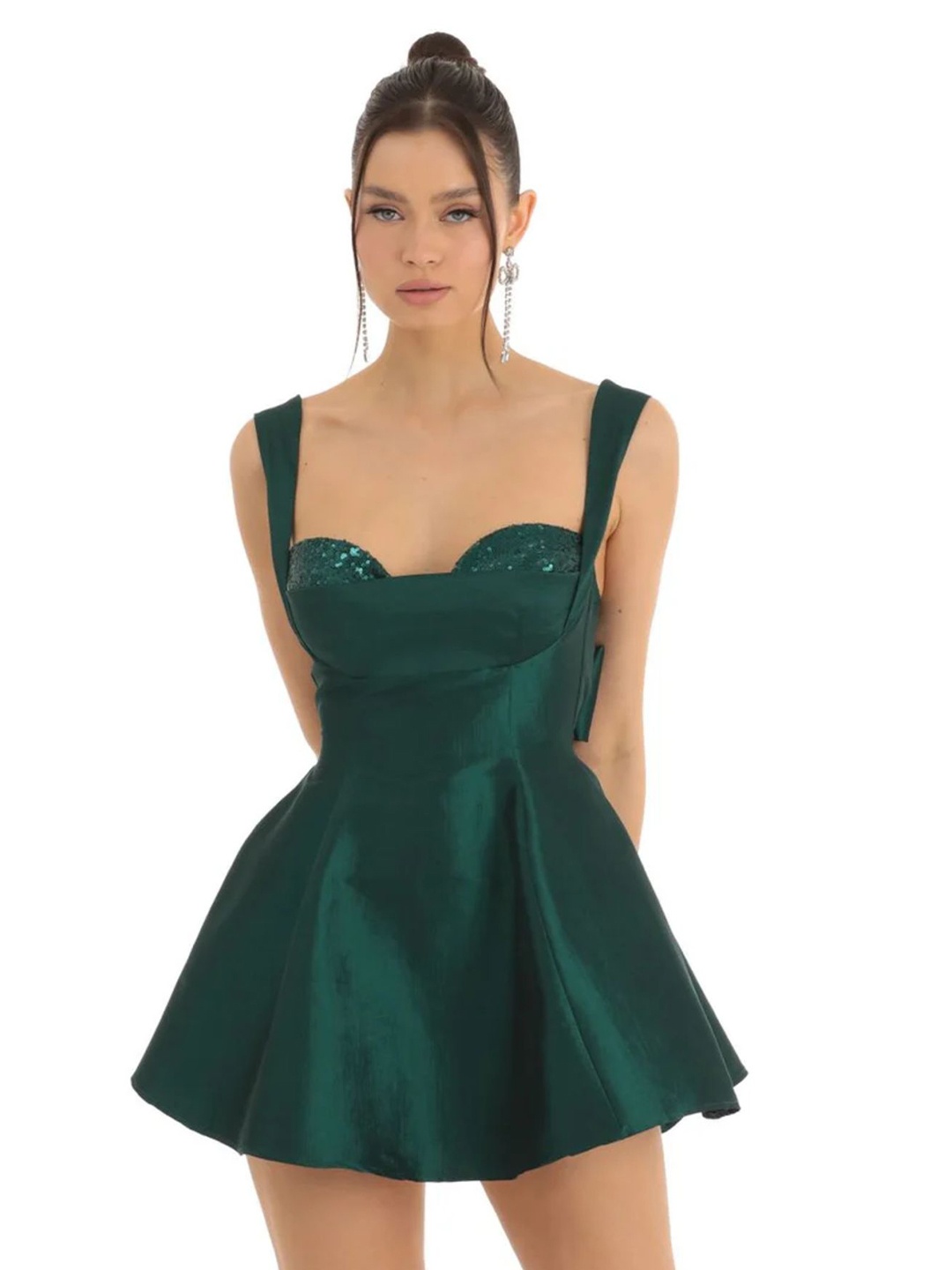 

KRICKEE Satin Fit & Flare Mini Dress, Lime green