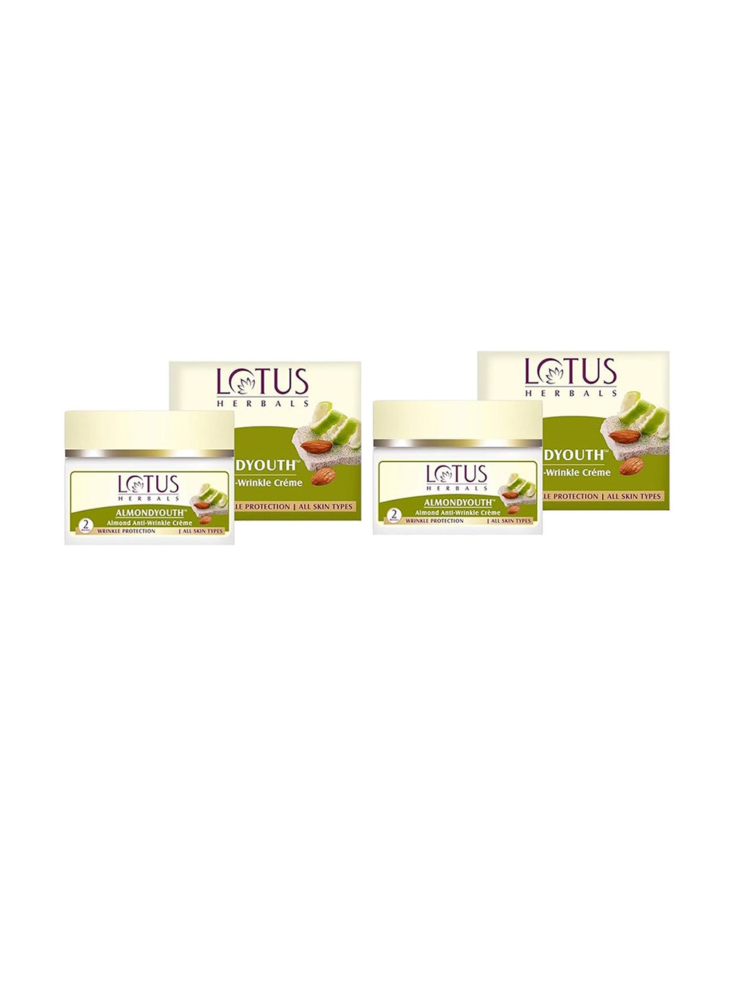 

Lotus Herbals Set Of 2 Almondyouth Almond Anti-Wrinkle Cream - 50g Each, Green