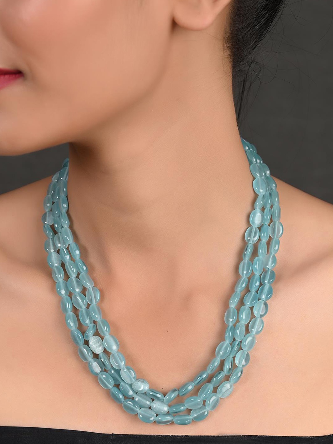 

RATNAVALI JEWELS Quartz Studded Layered Necklace, Blue