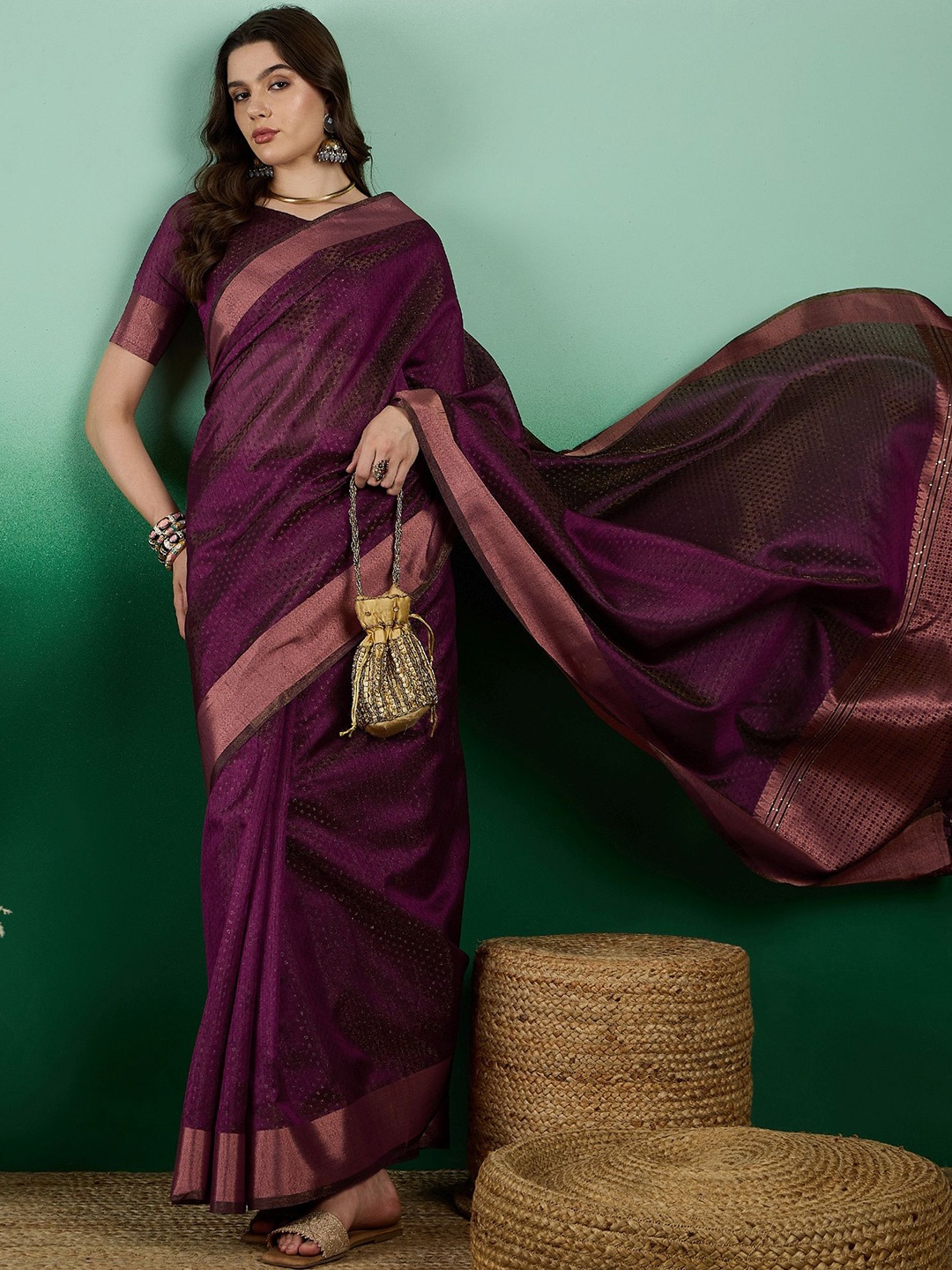 

MAHALASA Woven Design Zari Kanjeevaram Saree, Purple