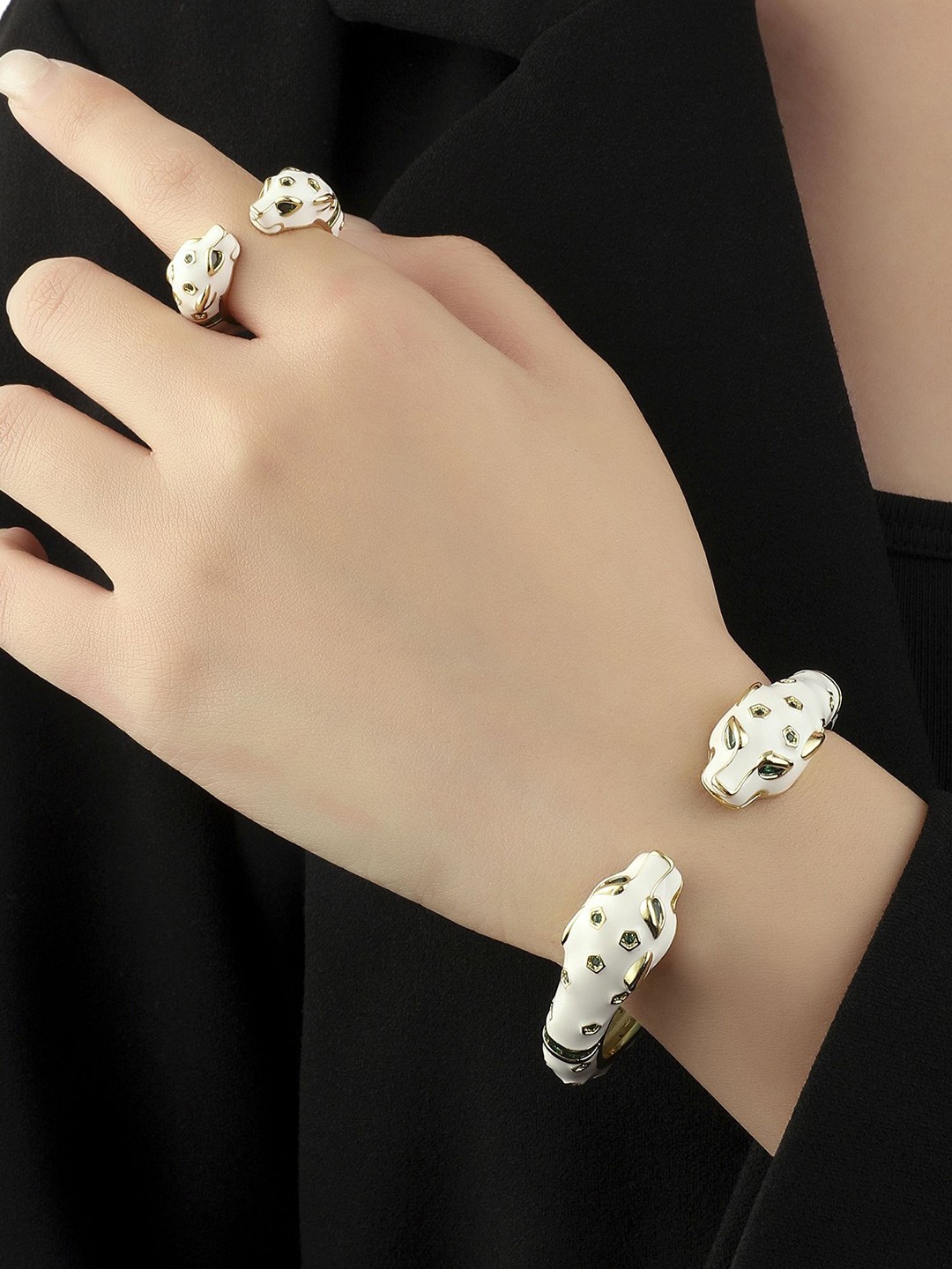 

SALTY Stainless Steel Stone Studded Enameled Jewellery Set, Gold