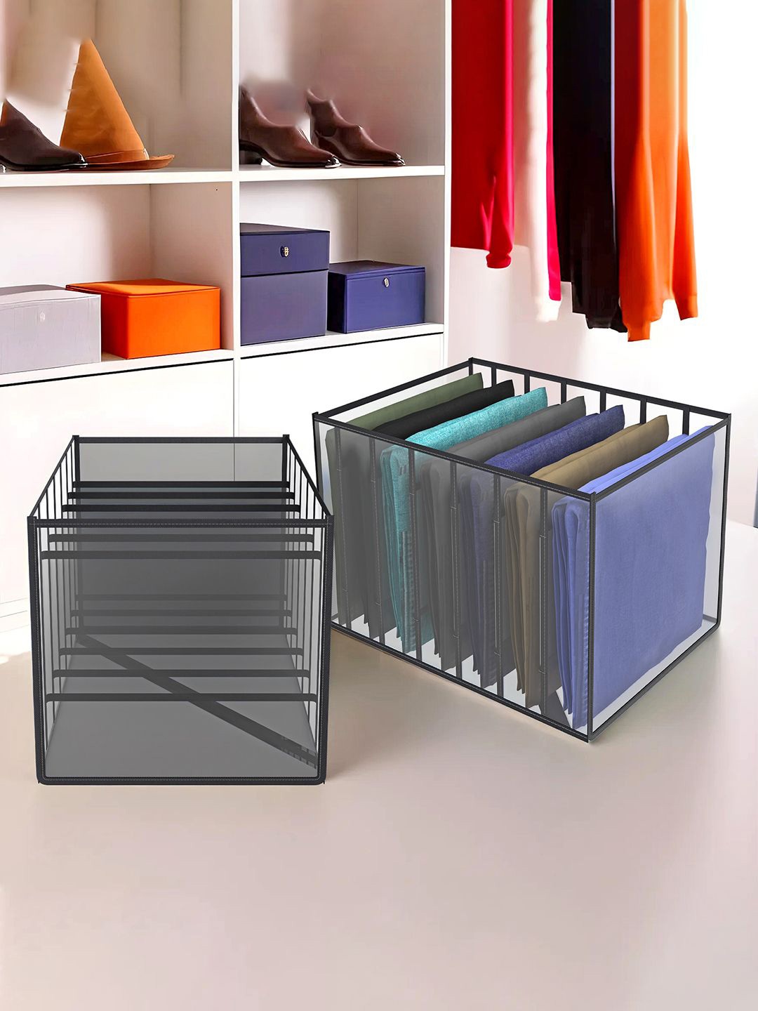 

Kuber Industries Black 2 Pieces Wardrobe Drawer Organiser