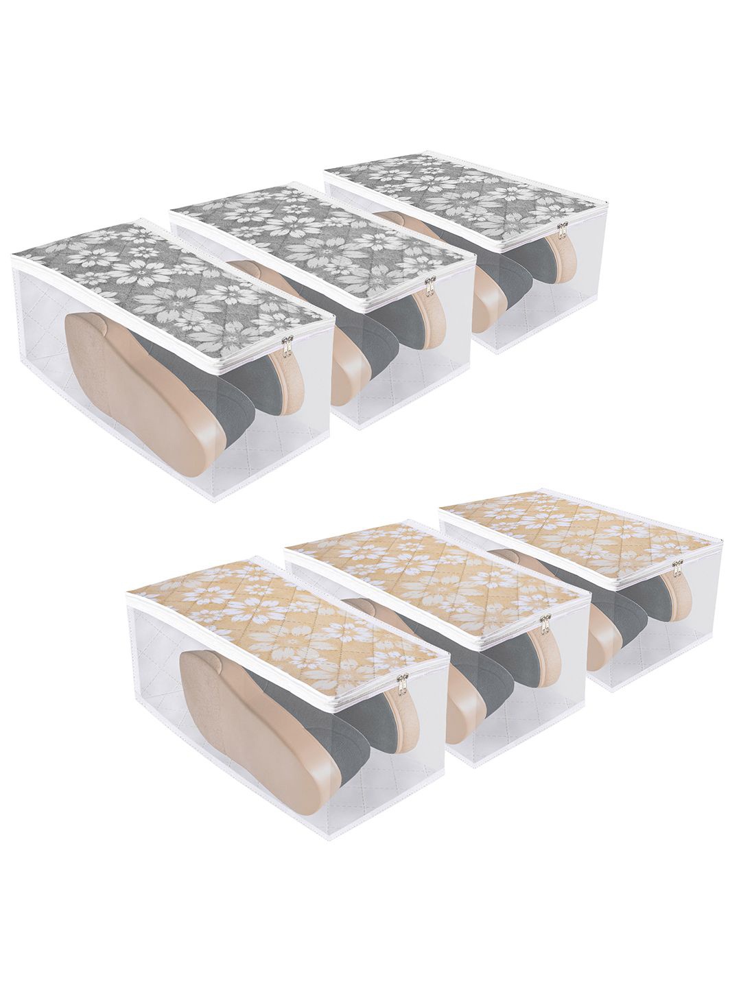 

Kuber Industries White & Brown 6 Pieces Printed Outdoor Shoe Organiser