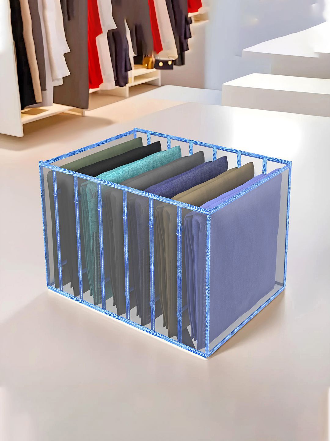 

Kuber Industries Blue Wardrobe Drawer Organiser