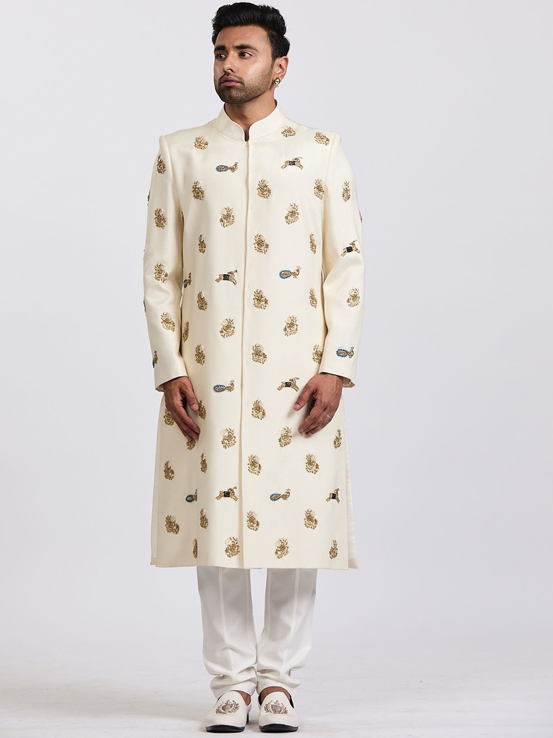 

Agrajain Embroidered Ramthambore Sherwani Set, Cream