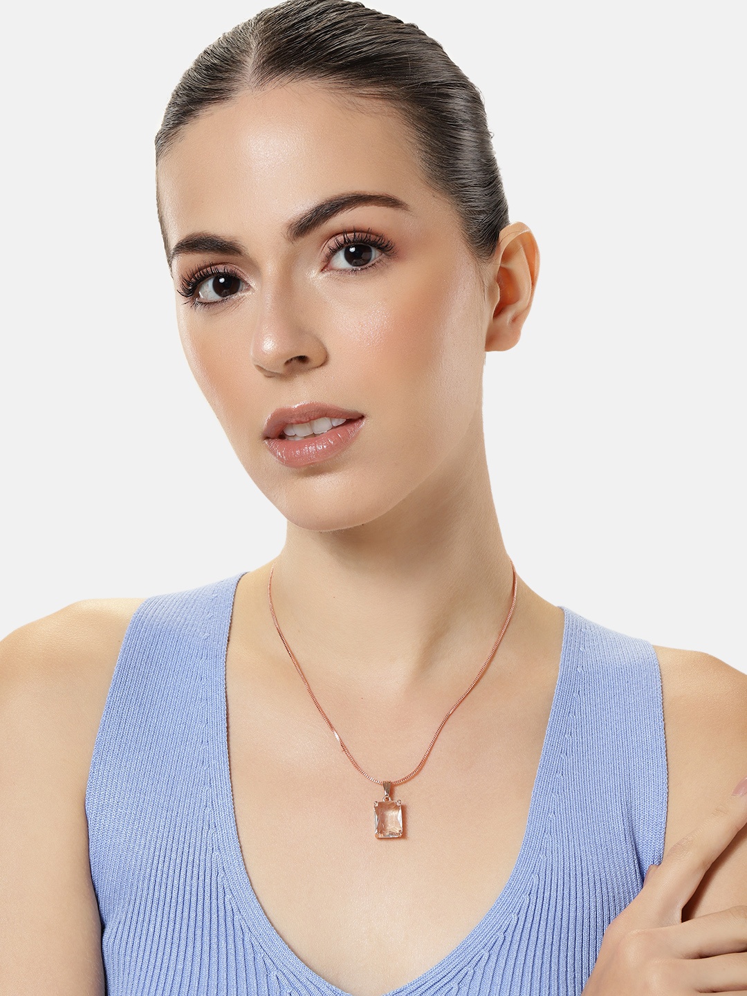 

Estele Rose Gold-Plated Geometric CZ Pendant with Chain, White