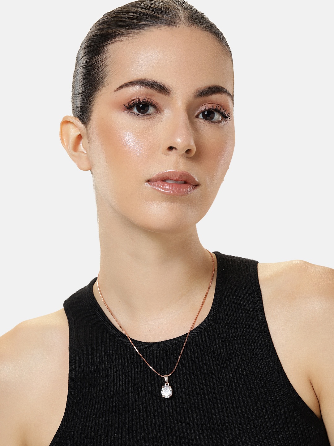 

Estele Rose Gold-Plated Geometric CZ Pendant with Chain, White