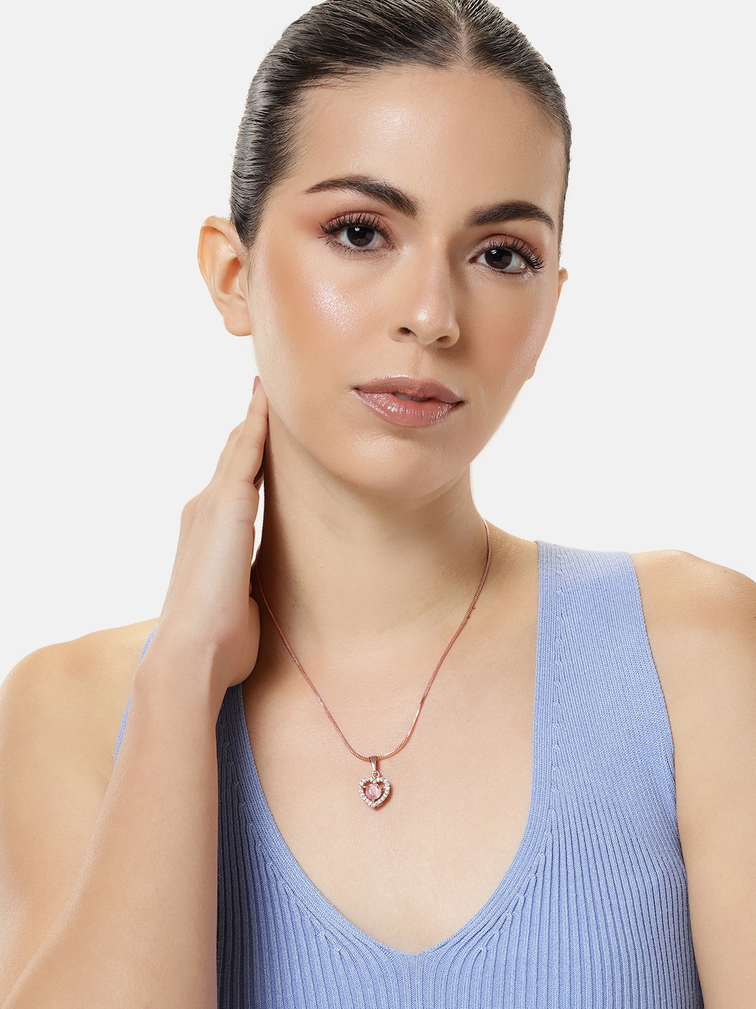 

Estele Rose Gold-Plated Heart Shaped CZ Pendant with Chain, Pink
