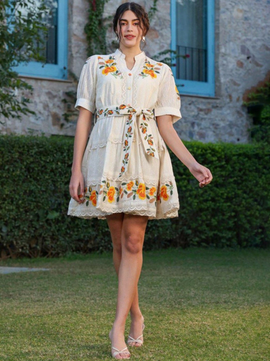 

AUTUMN LANE Floral Printed Cotton Fit & Flare Mini Dress, White