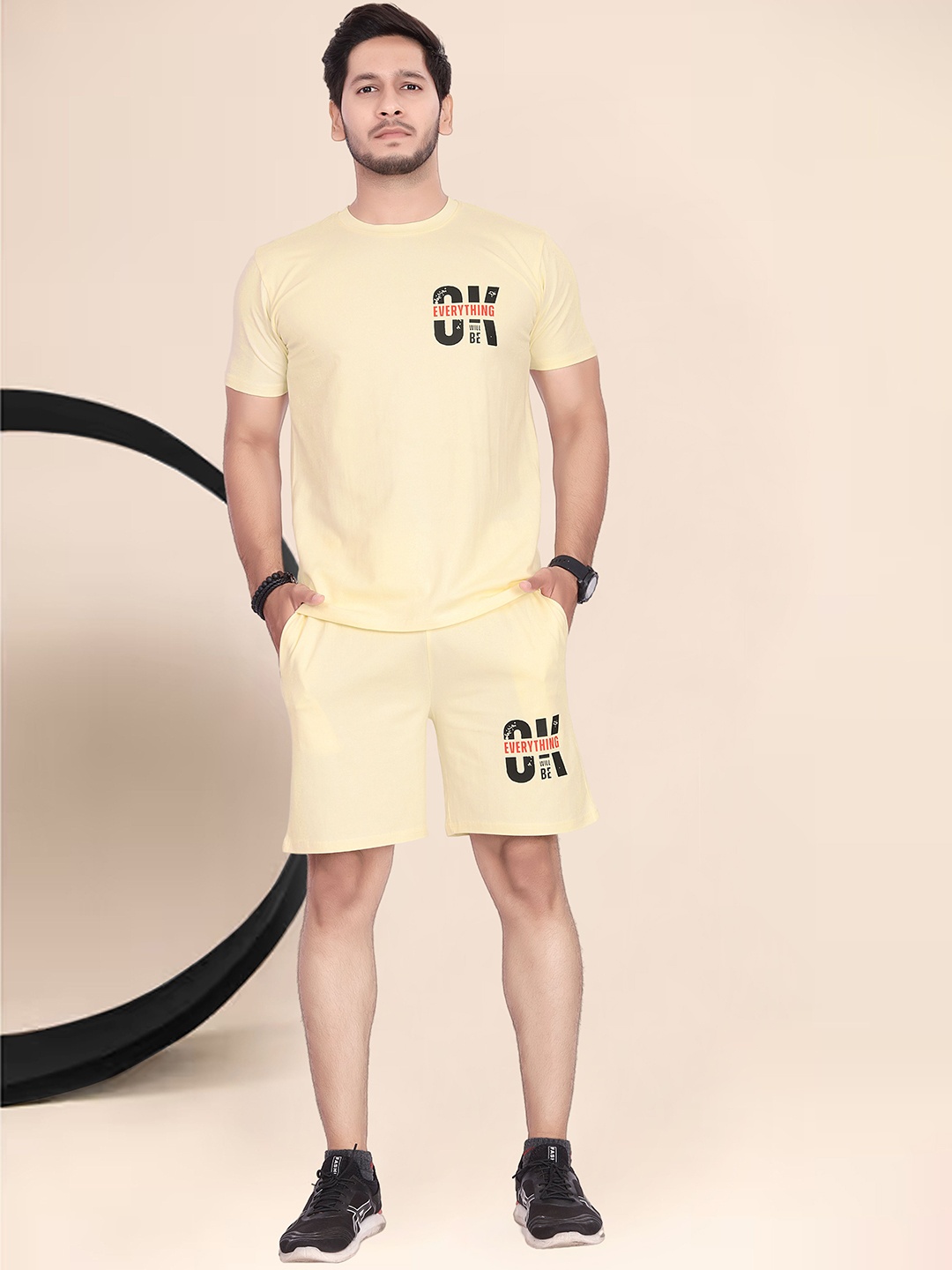 

Divra Clothing Printed Cotton T-Shirt With Shorts Co-Ords, Yellow