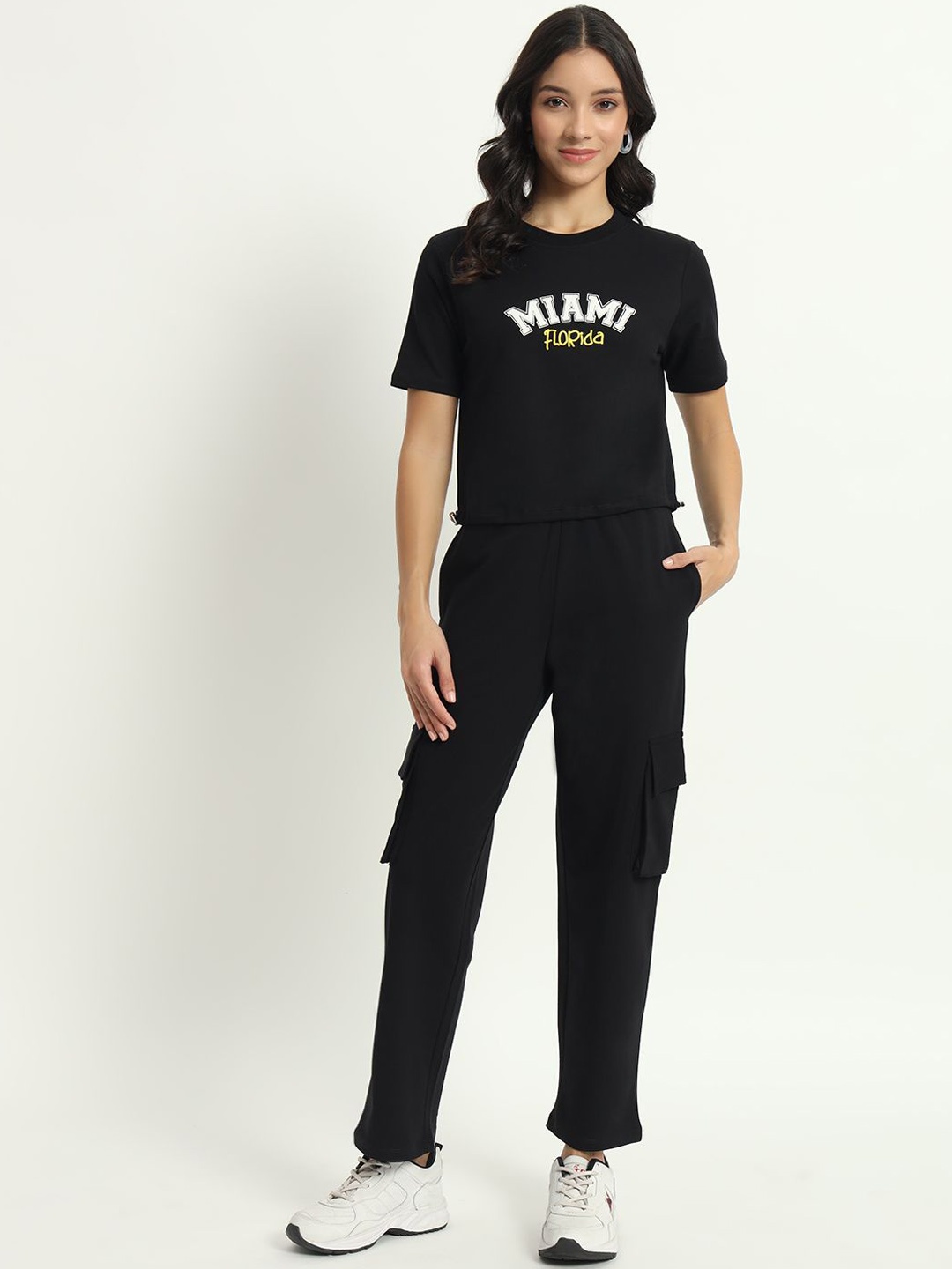 

VividArtsy Printed Tshirt With Trousers Co-Ords, Black