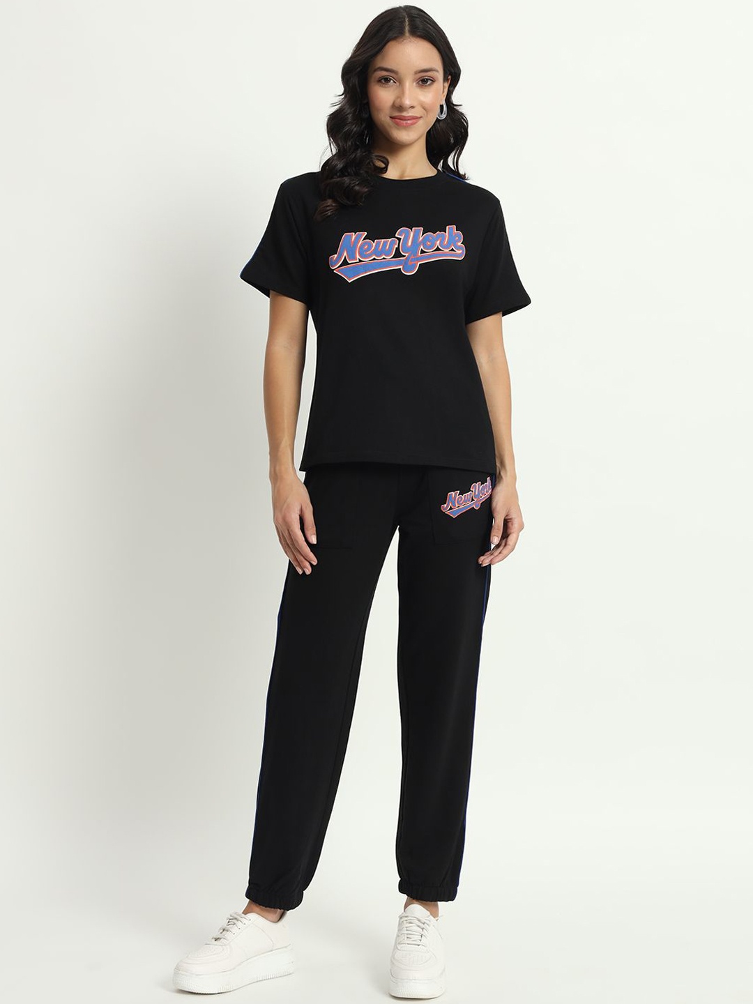 

VividArtsy Printed T-Shirt & Joggers Pure Cotton Co-Ords, Black