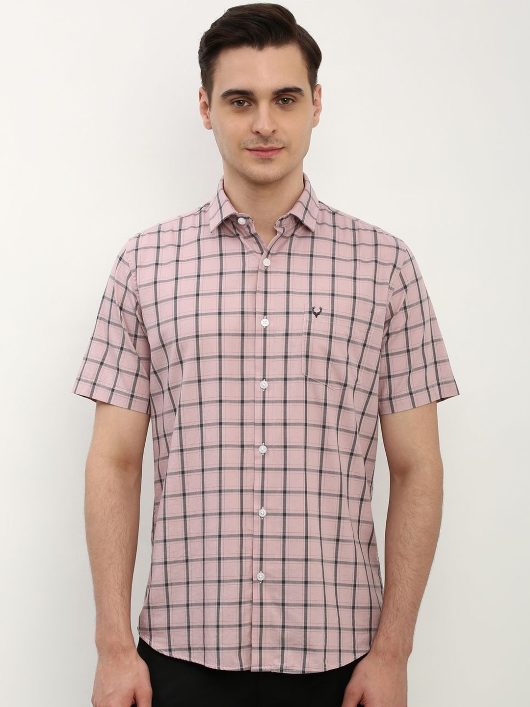 

Allen Solly Men Spread Collar Checked Cotton Slim Fit Casual Shirt, Pink