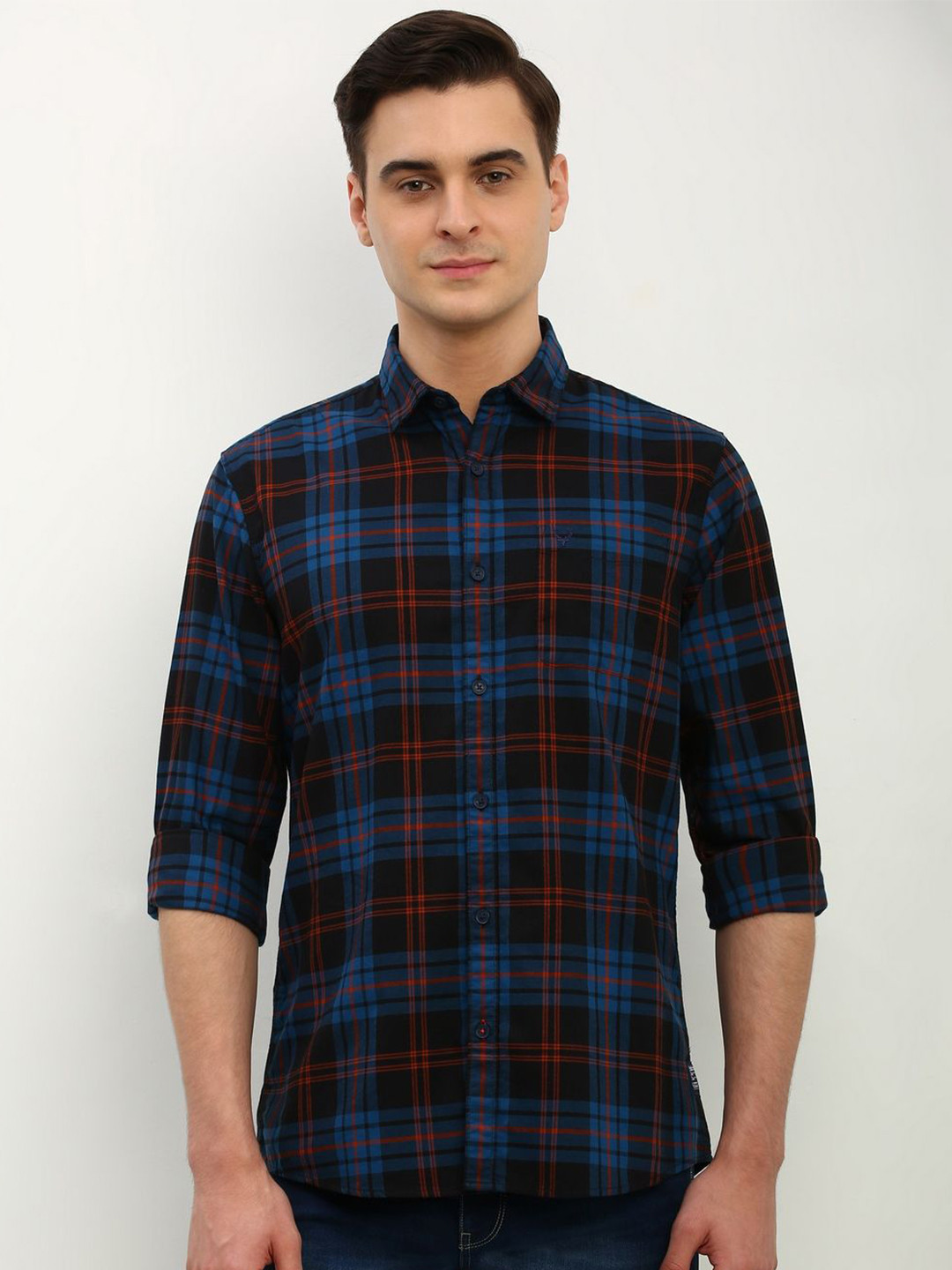 

Allen Solly Men Spread Collar Tartan Checked Cotton Casual Shirt, Black
