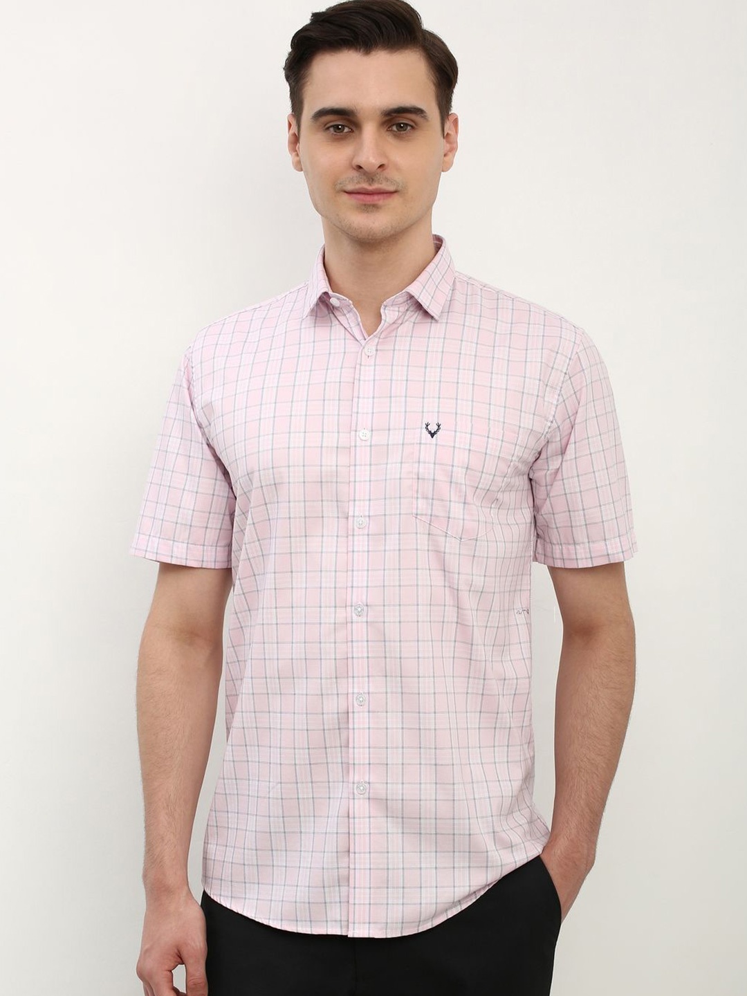 

Allen Solly Men Slim Fit Checked Pure Cotton Casual Shirt, Pink