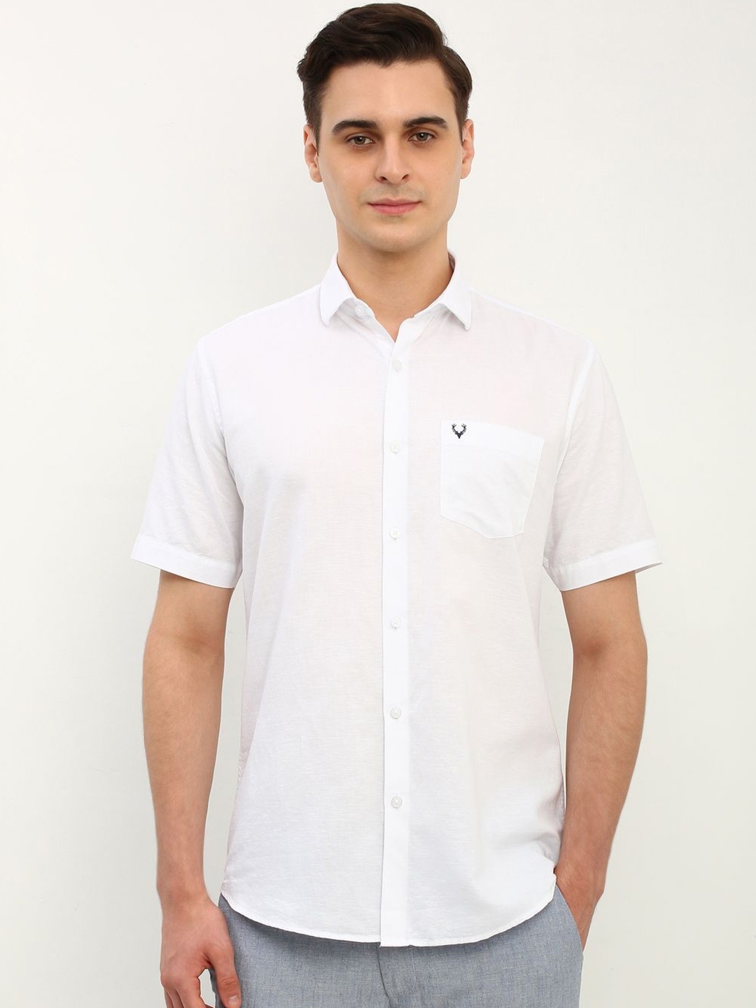 

Allen Solly Men Spread Collar Solid Cotton Linen Slim Fit Casual Shirt, White