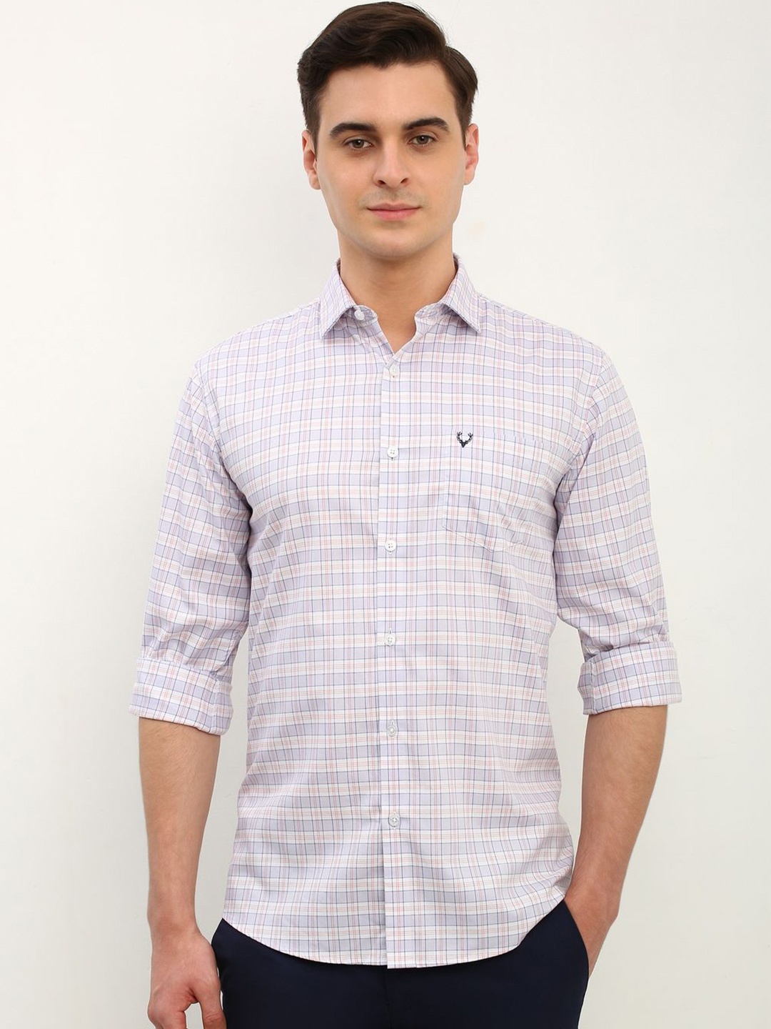 

Allen Solly Men Spread Collar Checked Cotton Slim Fit Casual Shirt, Purple