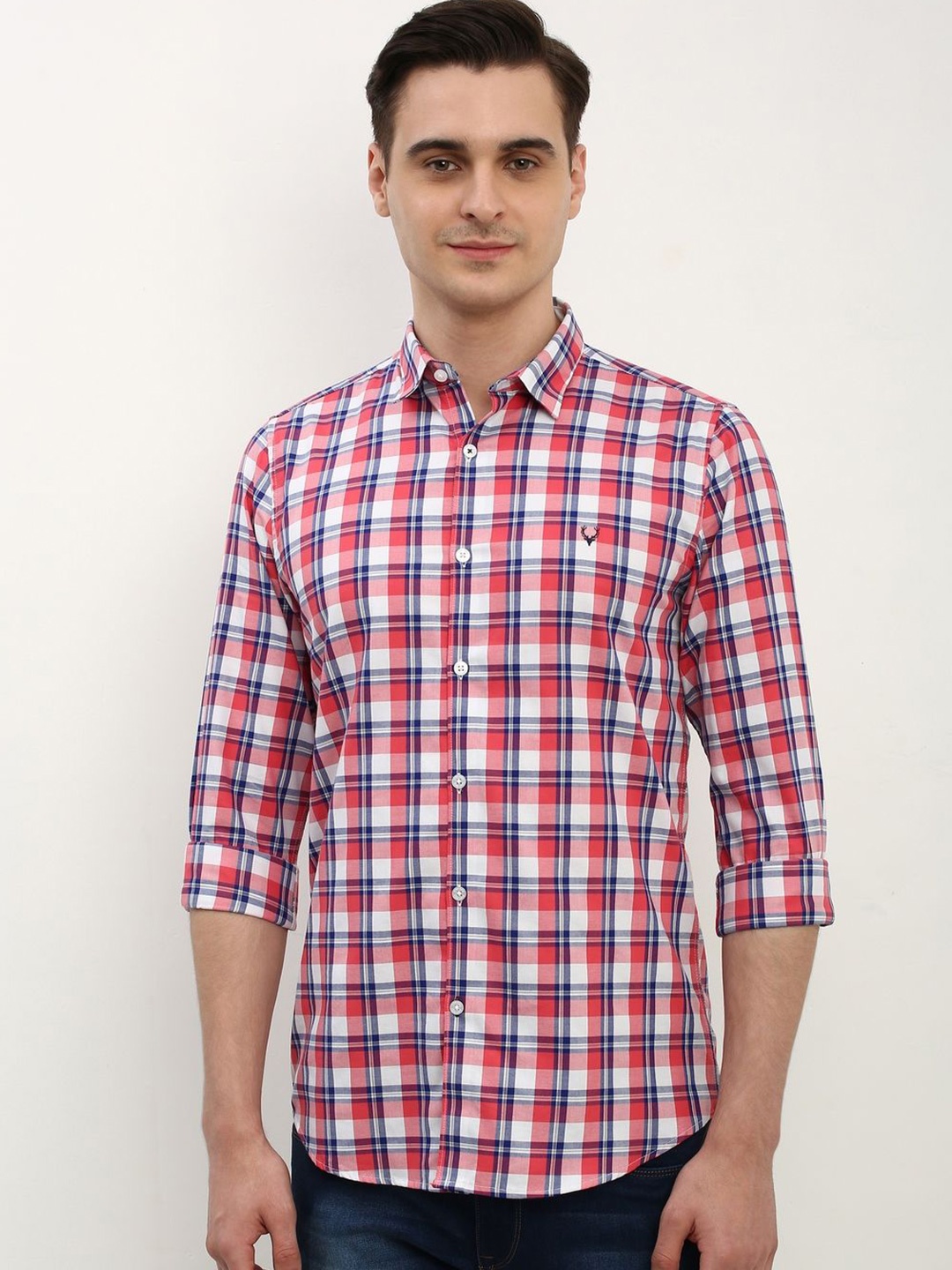 

Allen Solly Men Slim Fit Opaque Checked Casual Shirt, Red