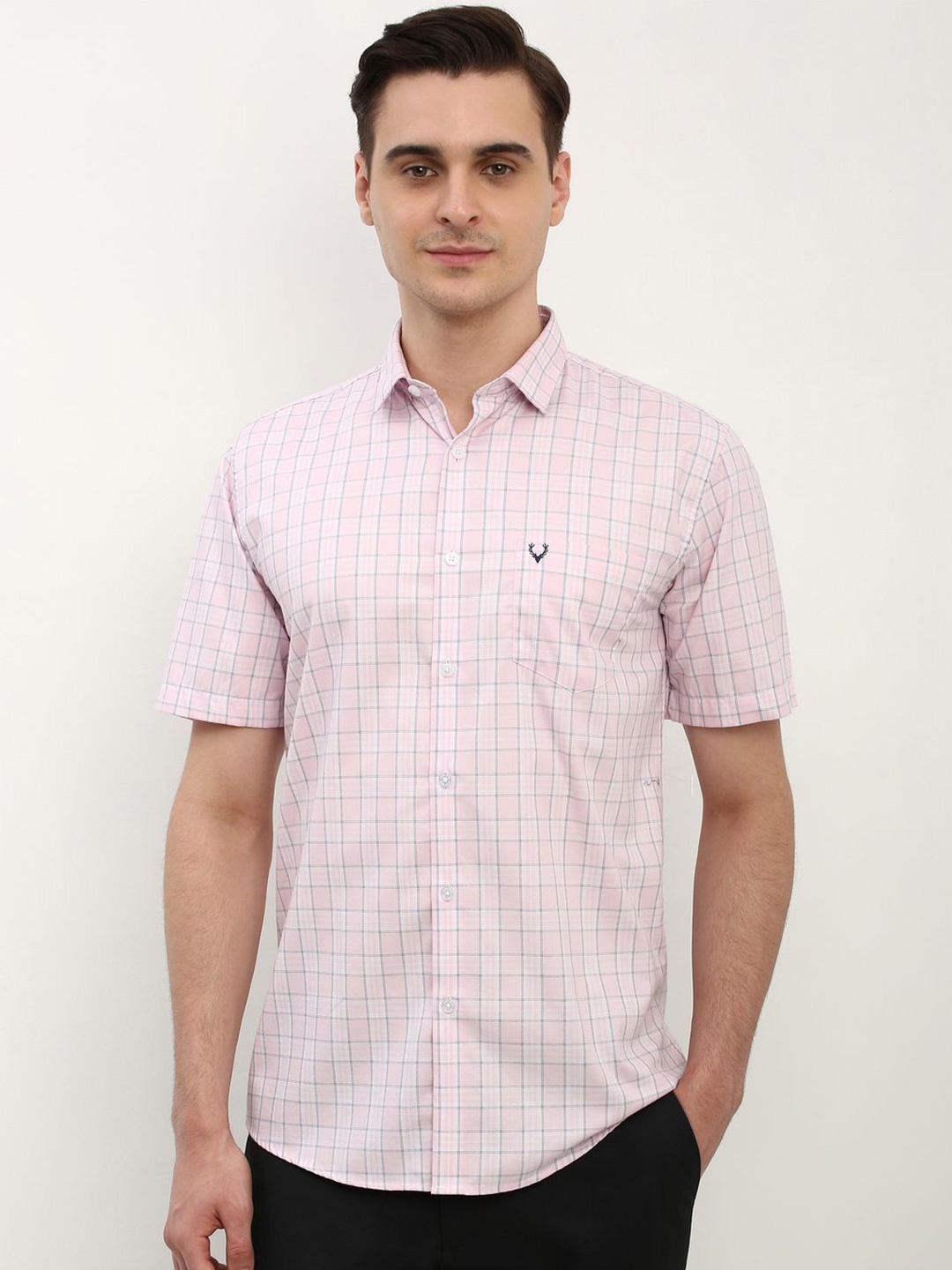 

Allen Solly Men Slim Fit Checks Opaque Checked Casual Shirt, Pink