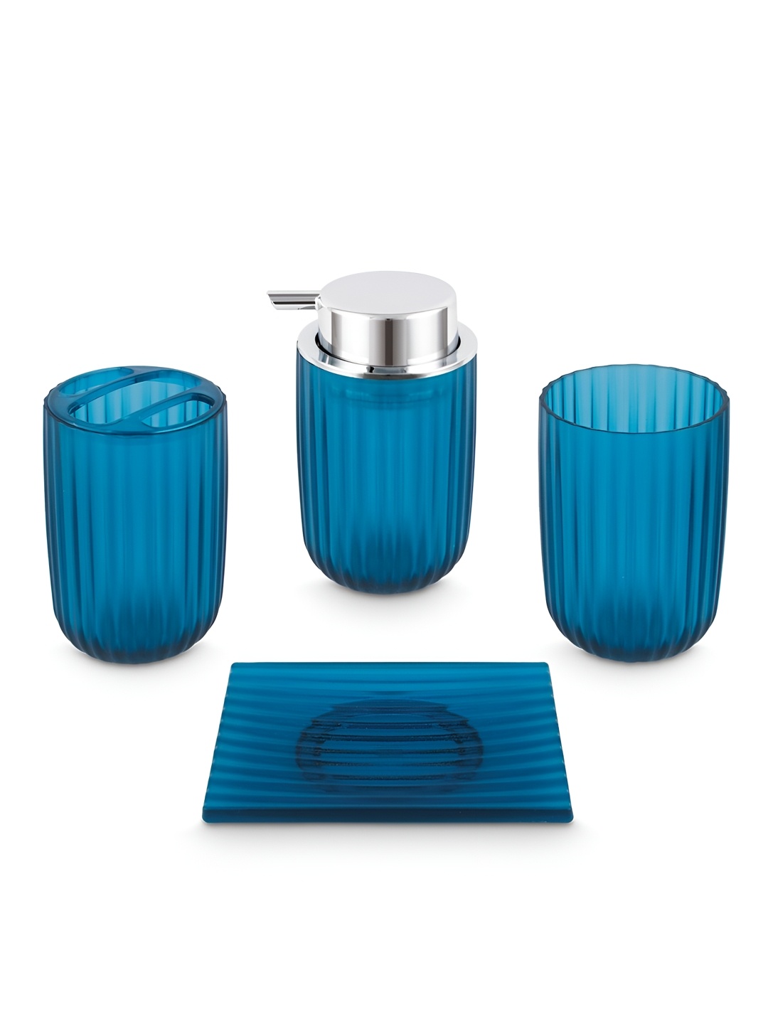 

Freelance Oasis Blue 4 Pieces Textured Glossy Bath Accessories Set