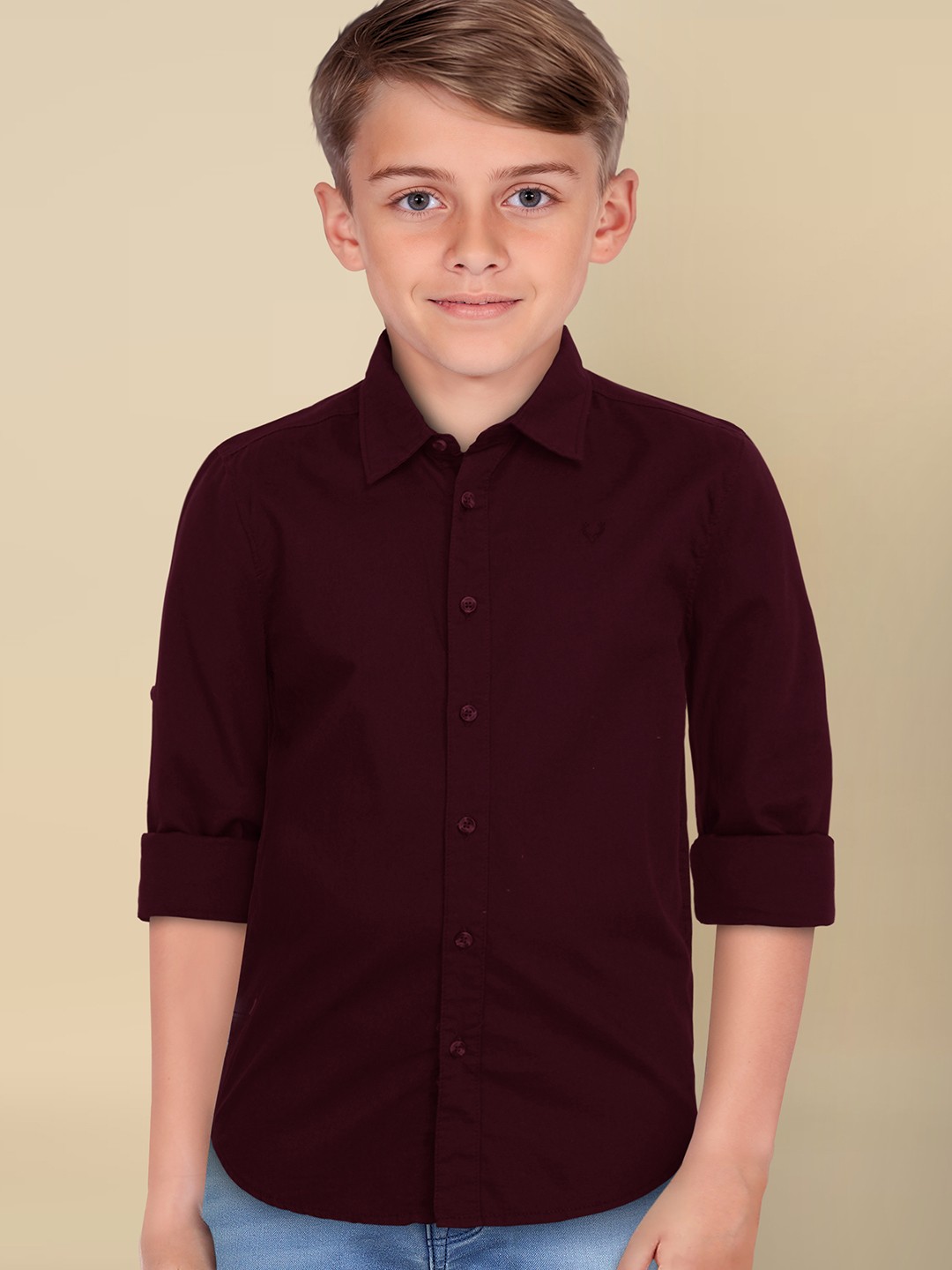 

Allen Solly Junior Boys Spread Collar Solid Cotton Slim Fit Casual Shirt, Maroon