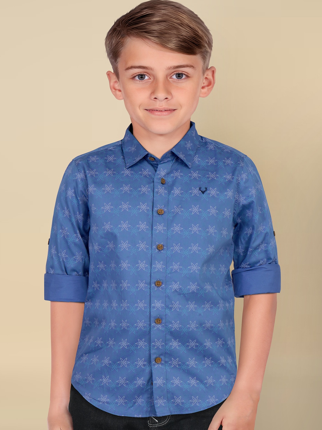 

Allen Solly Junior Boys Spread Collar Floral Printed Cotton Slim Fit Casual Shirt, Blue