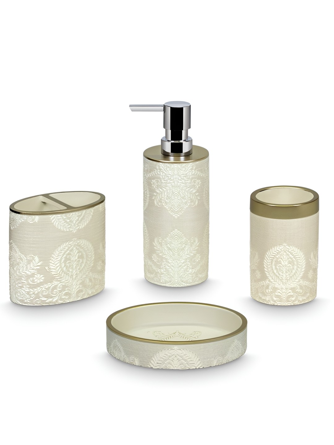 

Freelance Soho Brown & Cream 4 Pieces Ethnic Motifs Glossy Bath Accessories Set