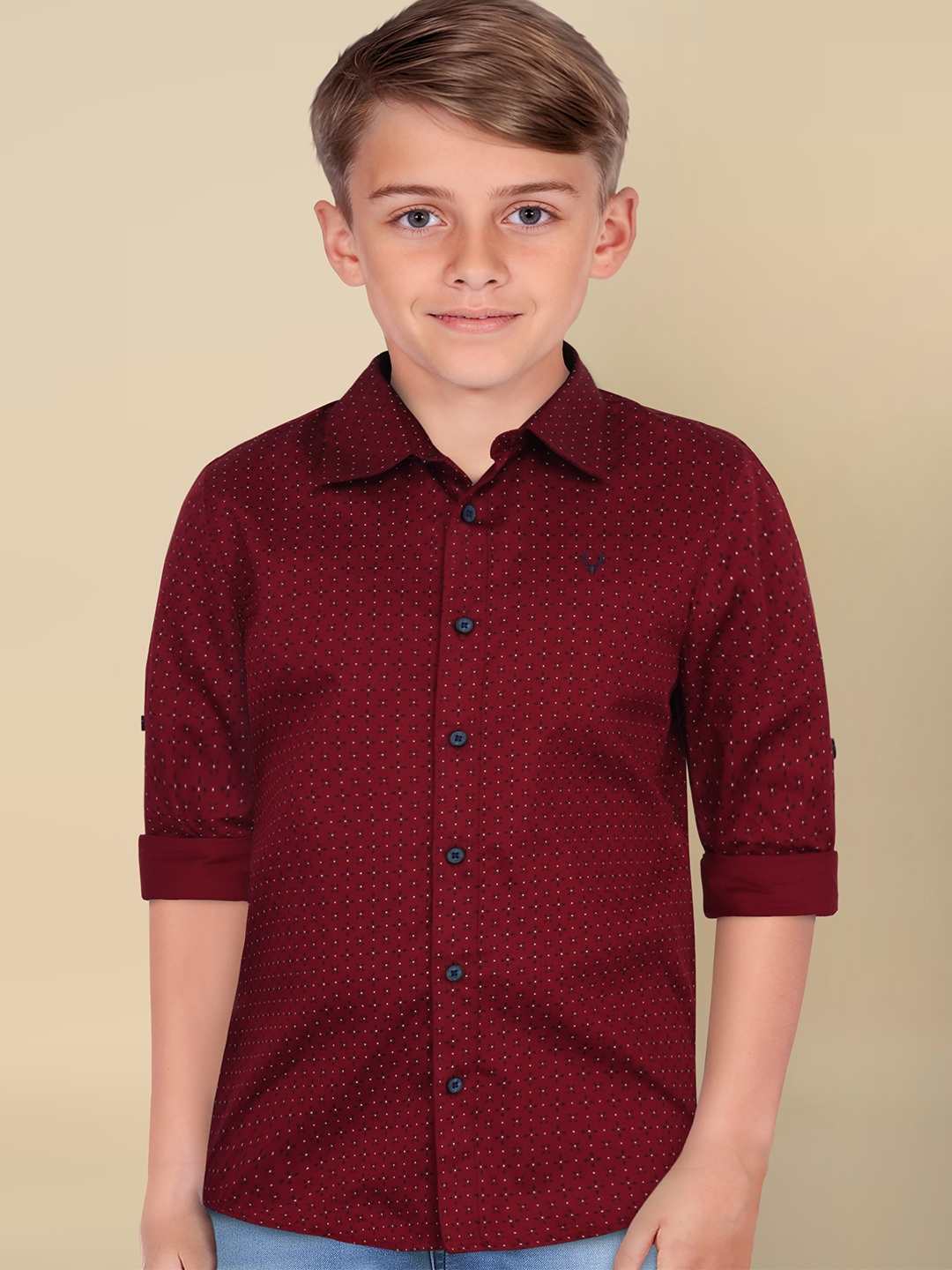 

Allen Solly Junior Boys Slim Fit Opaque Printed Casual Shirt, Maroon