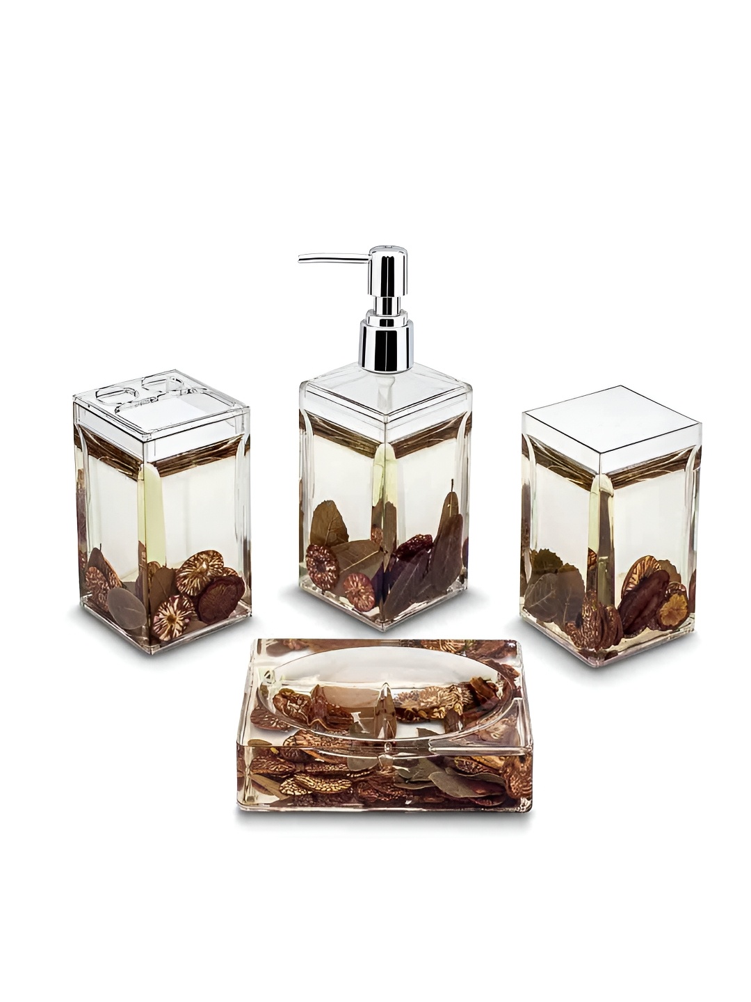 

Freelance Eden Transparent & Brown 4 Pieces Glossy Bath Accessories Set