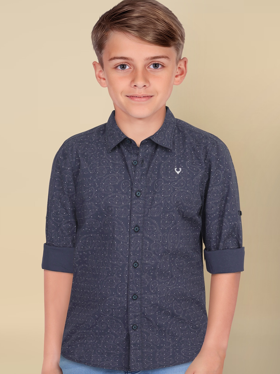 

Allen Solly Junior Boys Slim Fit Opaque Printed Casual Shirt, Grey