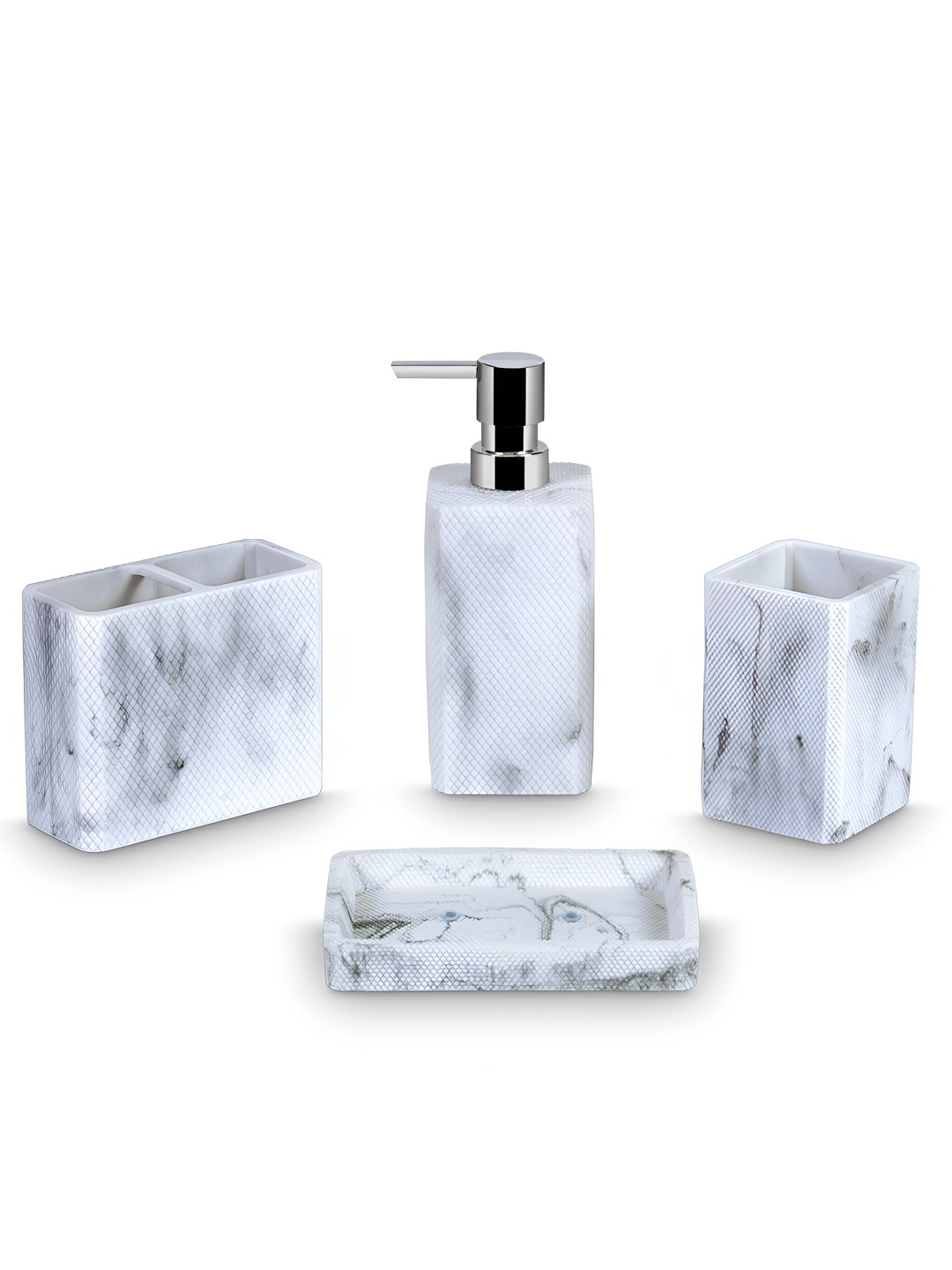 

Freelance Soho Silver Toned & White 4 Pieces Printed Glossy Bath Accessories Set