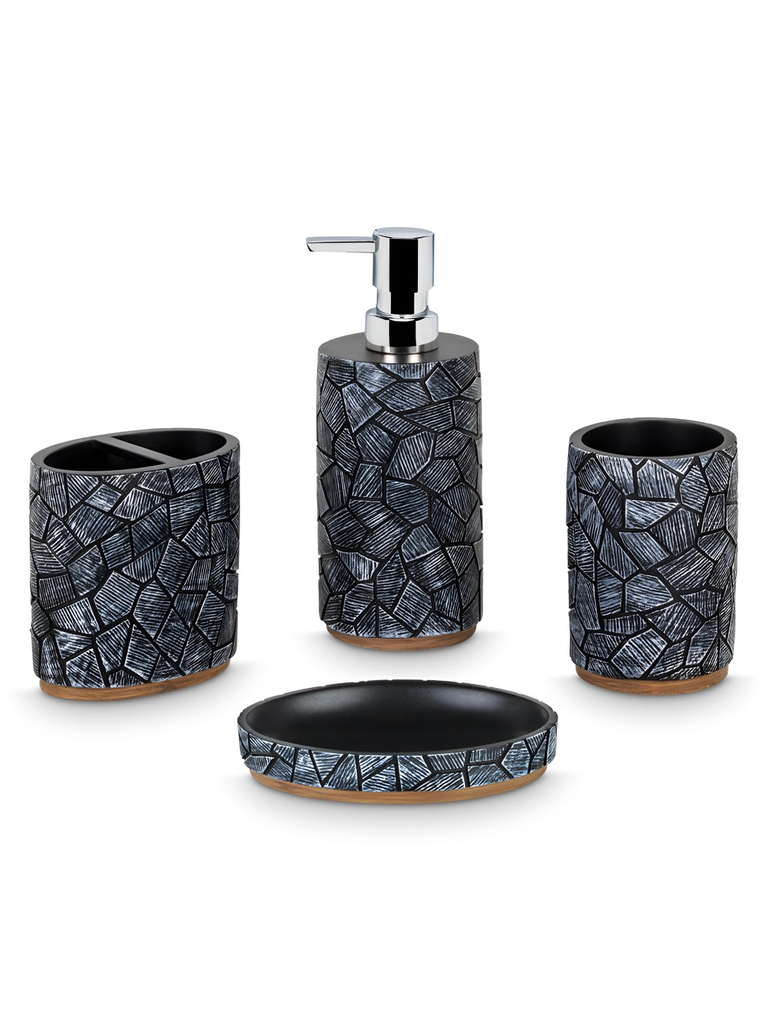 

Freelance Soho Black 4 Piece Abstract Contemporary Bath Accessories Set