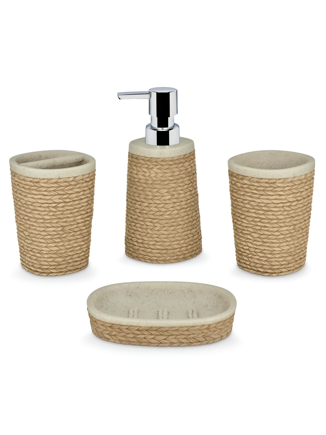 

Freelance Brown 4 Pieces Textured Polyresin Bath Accessories Set