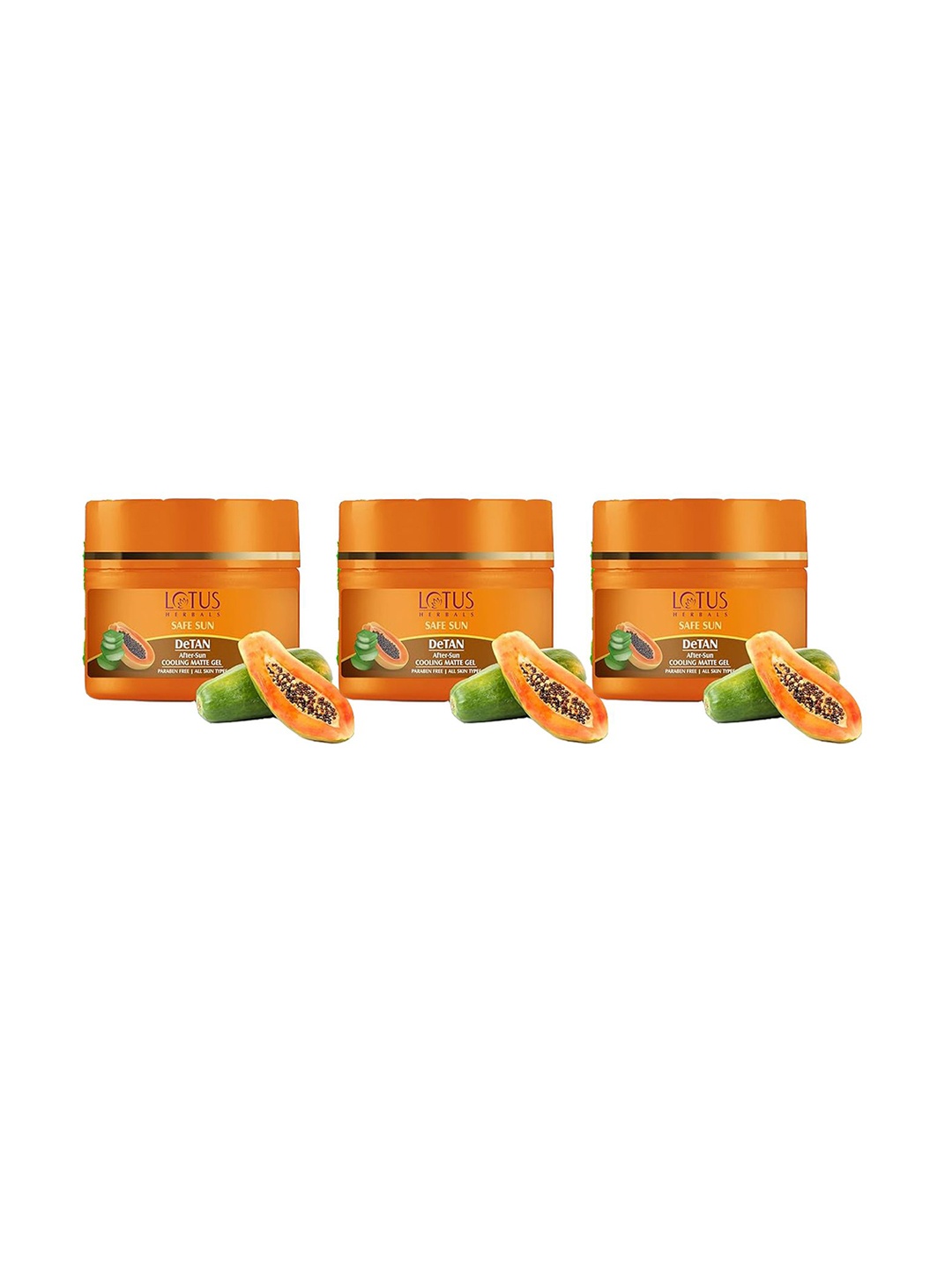 

Lotus Herbals 3- Pcs Safe Sun De TAN After-Sun Matte Cooling Gel- 100g Each, Orange