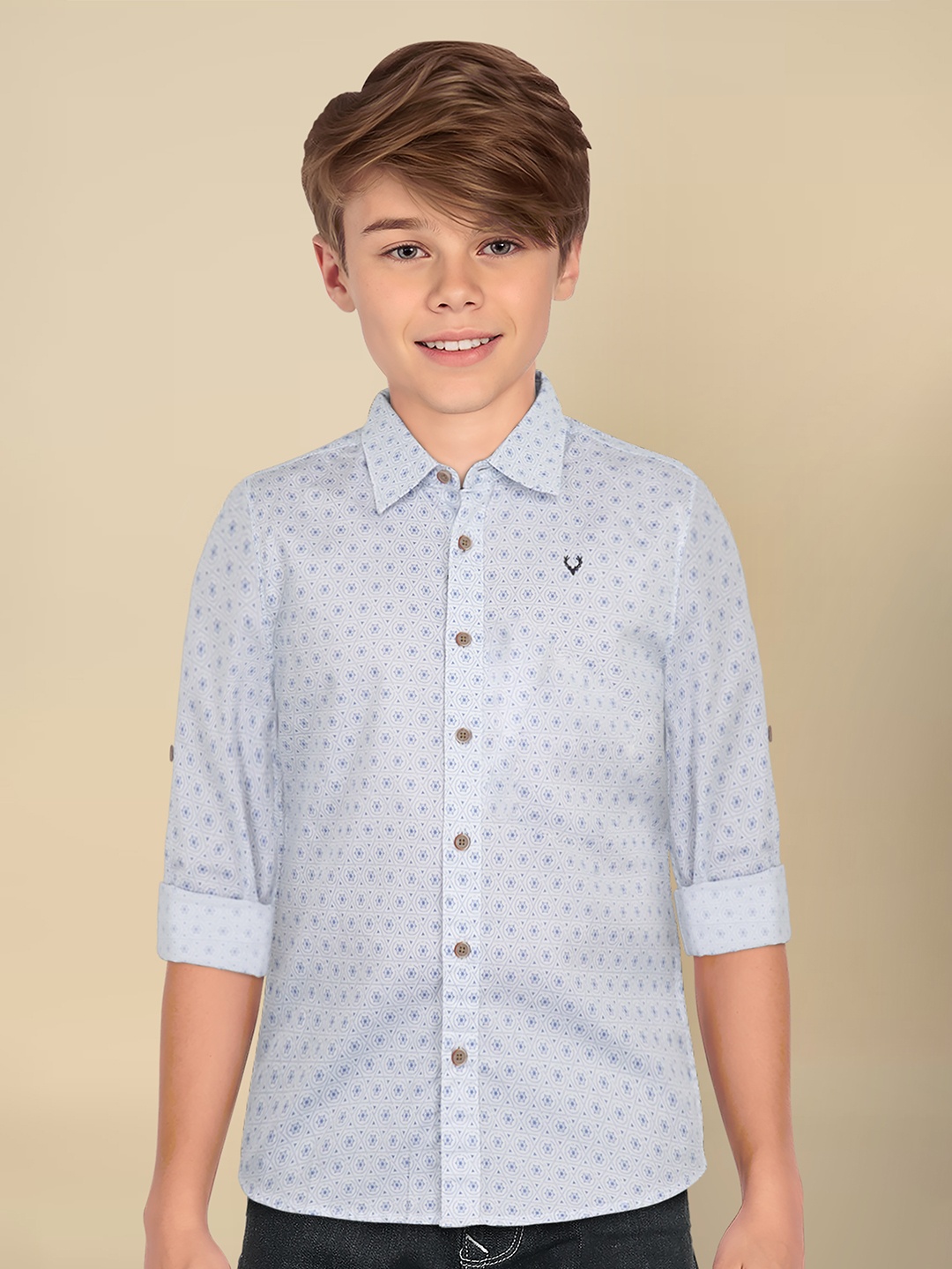 

Allen Solly Junior Boys Conversational Printed Cotton Slim Fit Casual Shirt, White